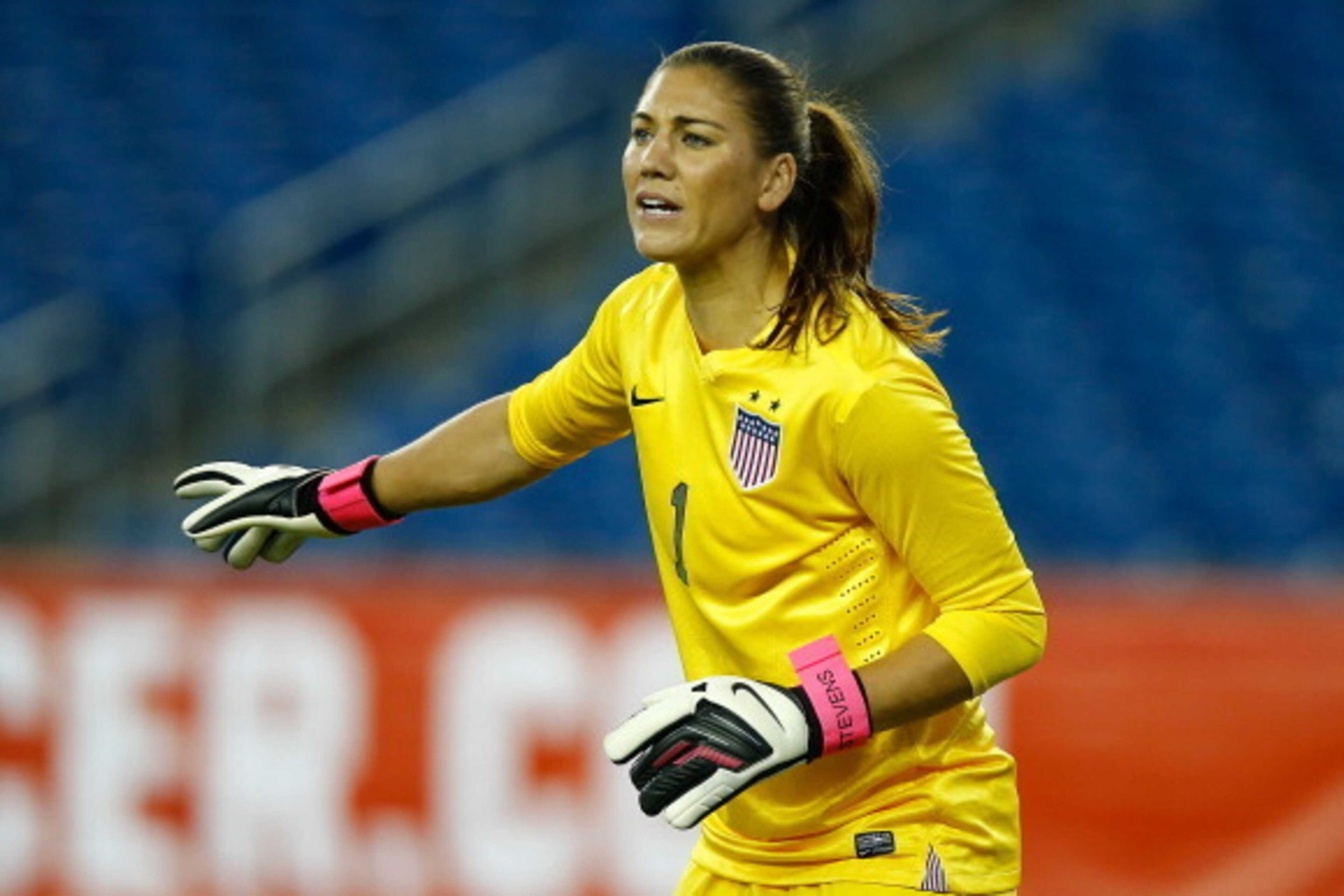 FOXBORO, MA - JUNE 15: US Womens National goalkeeper Hope Solo #1 plays against Korea Republic during the game at Gillette Stadium on June 15, 2013 in Foxboro, Massachusetts. (Photo by Jared Wickerham/Getty Images)