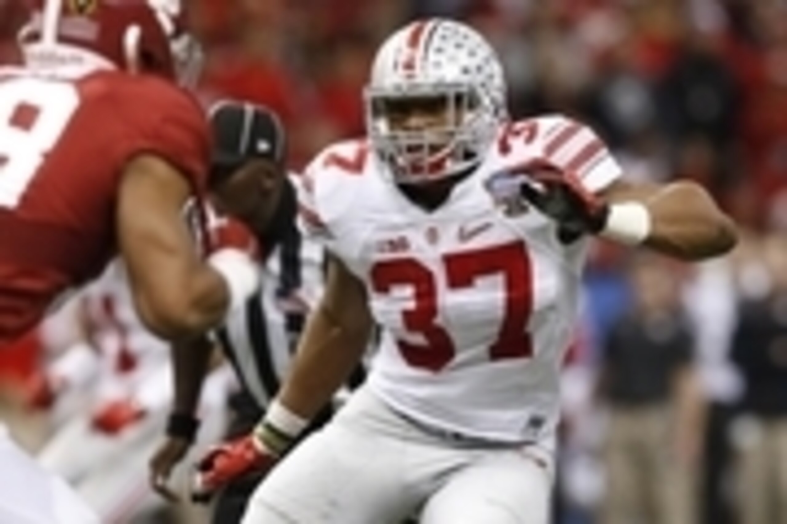Jan 1, 2015; New Orleans, LA, USA; Ohio State Buckeyes linebacker Joshua Perry (37) in action against the Alabama Crimson Tide in the 2015 Sugar Bowl at Mercedes-Benz Superdome. Mandatory Credit: Matthew Emmons-USA TODAY Sports