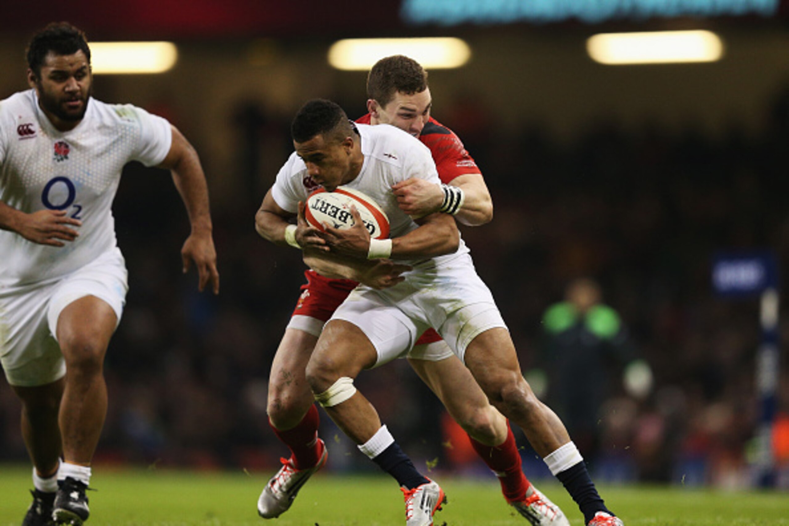 CARDIFF, WALES - FEBRUARY 06:  Anthony Watson of England is tackled by George North of Wales during the RBS Six Nations match between Wales and England at the Millennium Stadium on February 6, 2015 in Cardiff, Wales.  (Photo by Clive Mason/Getty Images)