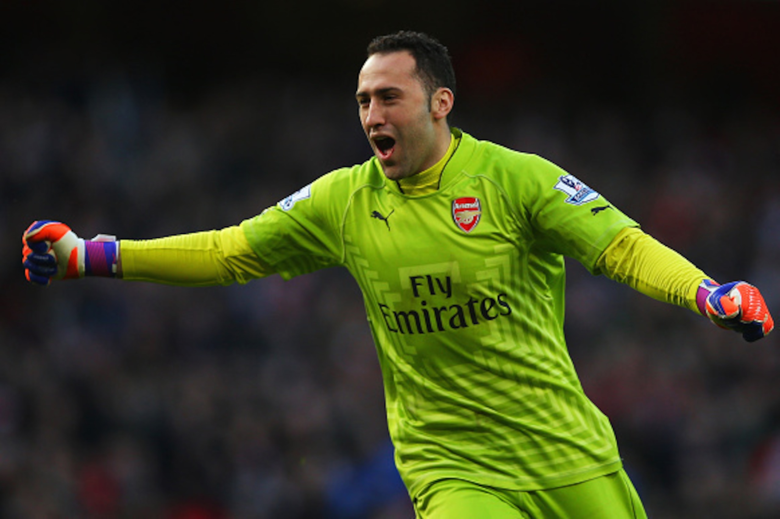 LONDON, ENGLAND - MARCH 01:  Goalkeeper David Ospina of Arsenal celebrates during the Barclays Premier League match between Arsenal and Everton at Emirates Stadium on March 1, 2015 in London, England.  (Photo by Paul Gilham/Getty Images)