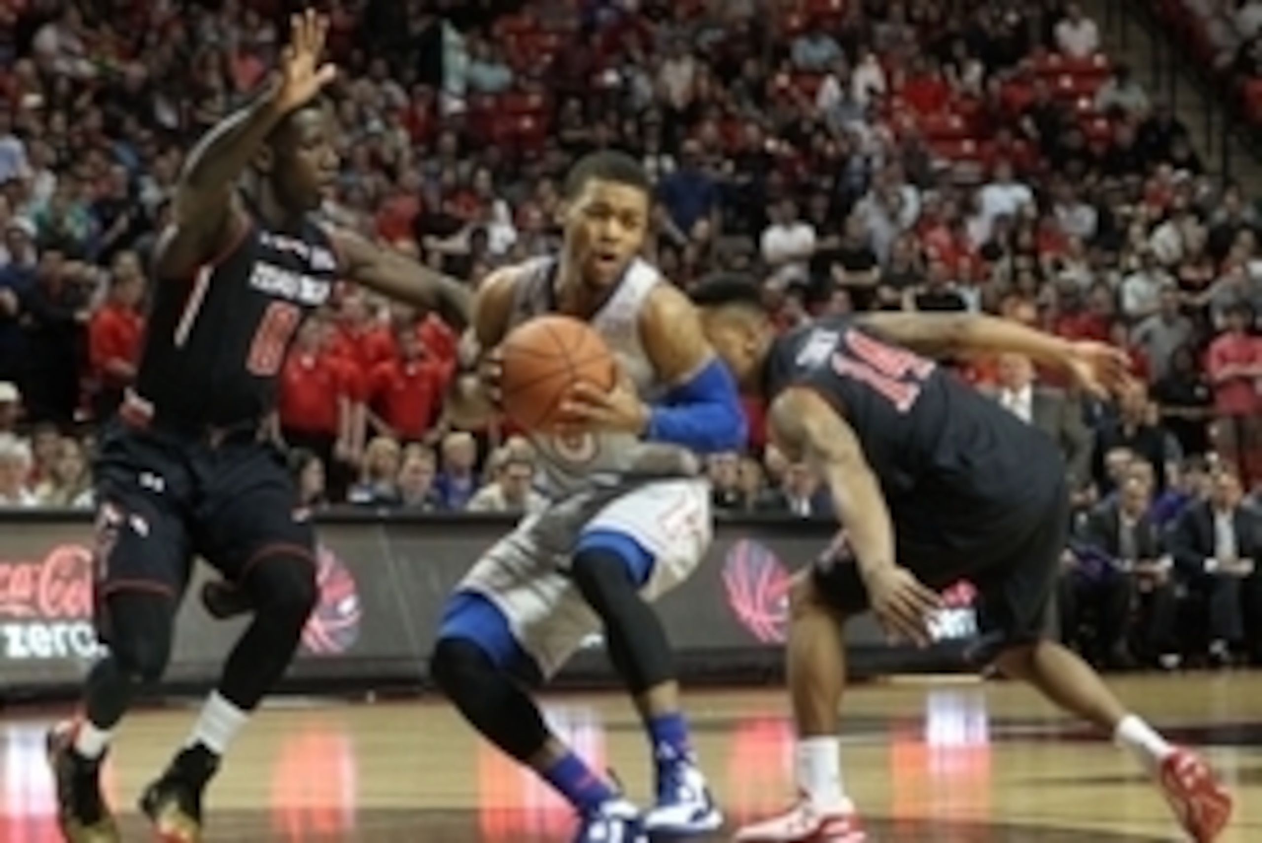 Feb 10, 2015; Lubbock, TX, USA; Kansas Jayhawks guard Frank Mason III (0) grabs a rebound in front of Texas Tech Red Raiders guard Devaungtah Williams (0) in the first half at United Supermarkets Arena. Mandatory Credit: Michael C. Johnson-USA TODAY Sport Feb 10, 2015; Lubbock, TX, USA; Kansas Jayhawks guard Frank Mason III (0) grabs a rebound in front of Texas Tech Red Raiders guard Devaungtah Williams (0) in the first half at United Supermarkets Arena. Mandatory Credit: Michael C. Johnson-USA TODAY Sport
