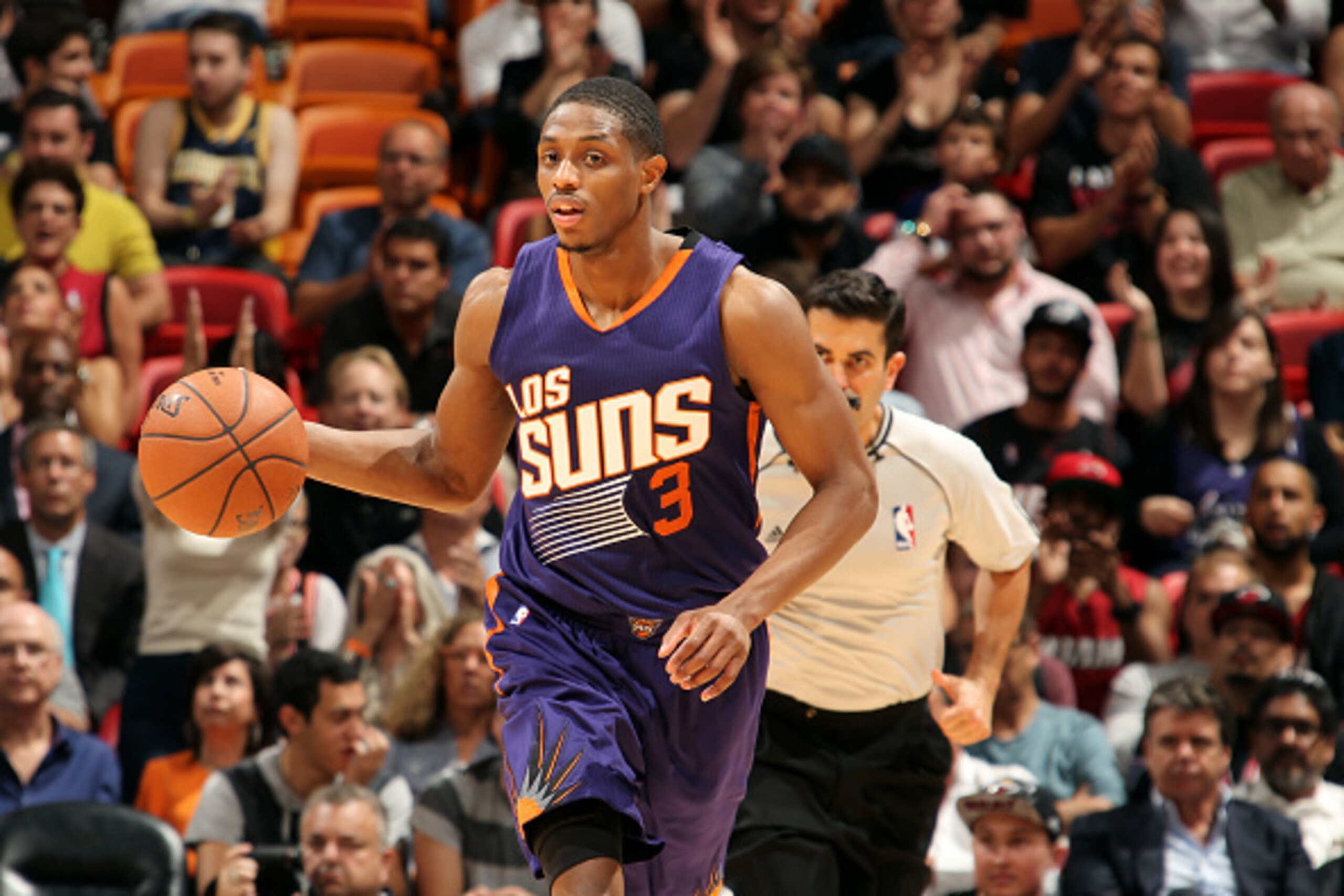 MIAMI, FL - MARCH 2: Brandon Knight #3 of the Phoenix Suns drives against the Miami Heat on March 2, 2015 at American Airlines Arena in Miami, Florida. NOTE TO USER: User expressly acknowledges and agrees that, by downloading and or using this Photograph MIAMI, FL - MARCH 2: Brandon Knight #3 of the Phoenix Suns drives against the Miami Heat on March 2, 2015 at American Airlines Arena in Miami, Florida. NOTE TO USER: User expressly acknowledges and agrees that, by downloading and or using this Photograph