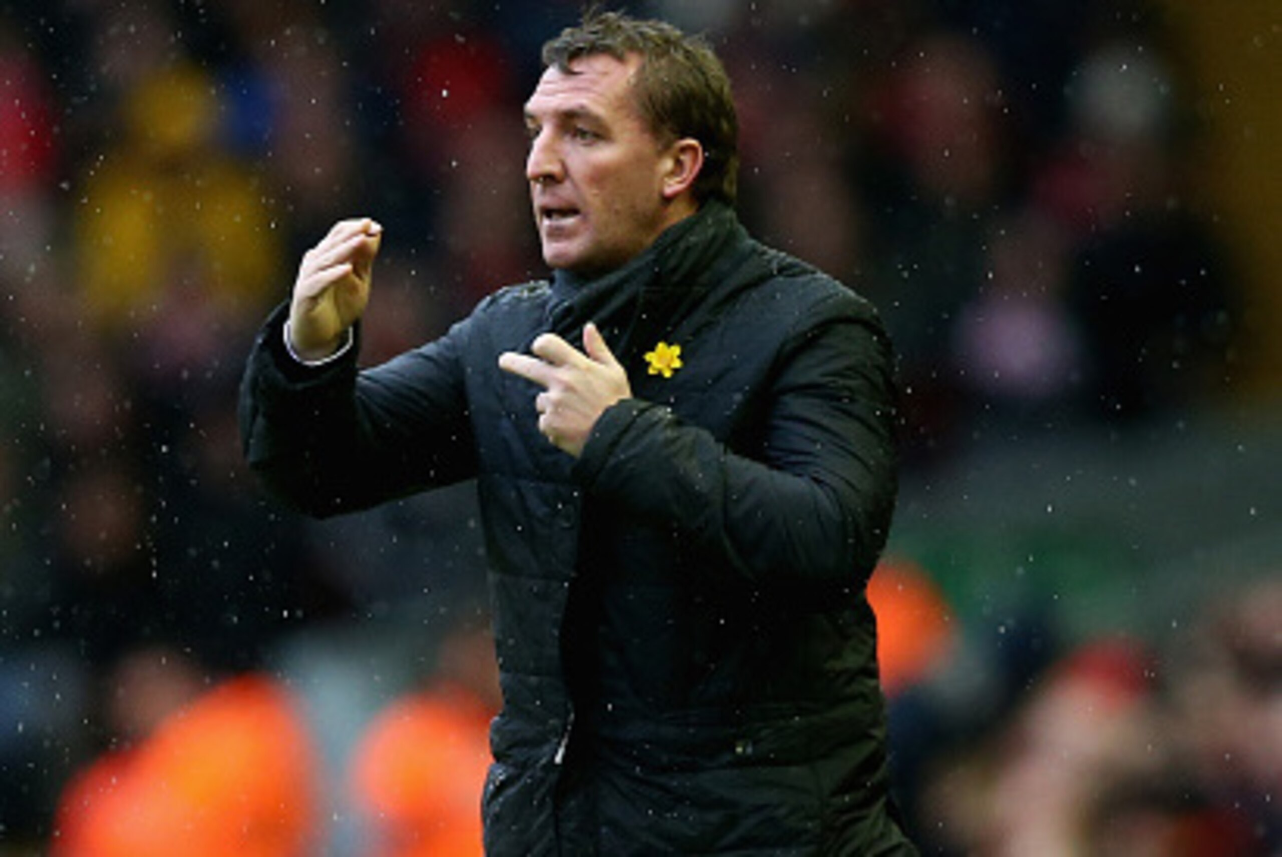 LIVERPOOL, ENGLAND - MARCH 01:  Liverpool manager Brendan Rodgers gives instructions during his teams 2-1 victory during the Barclays Premier League match between Liverpool and Manchester City at Anfield on March 1, 2015 in Liverpool, England.  (Photo by 