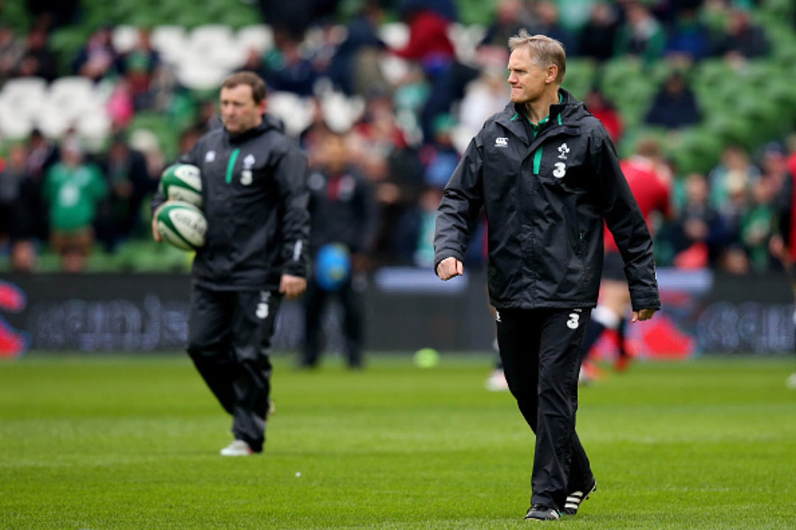 DUBLIN, IRELAND - MARCH 01:  Joe Schmidt the Ireland head coach watches over his team warm up prior to kickoff during the RBS Six Nations match between Ireland and England at the Aviva Stadium on March 1, 2015 in Dublin, Ireland.  (Photo by Alex Livesey/G
