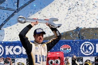 LAS VEGAS, NV - MARCH 09: Brad Keselowski, driver of the #2 Miller Lite Ford, celebrates in Victory Lane after winning the NASCAR Sprint Cup Series Kobalt 400 at Las Vegas Motor Speedway on March 9, 2014 in Las Vegas, Nevada. (Photo by Jerry Markland/Ge LAS VEGAS, NV - MARCH 09: Brad Keselowski, driver of the #2 Miller Lite Ford, celebrates in Victory Lane after winning the NASCAR Sprint Cup Series Kobalt 400 at Las Vegas Motor Speedway on March 9, 2014 in Las Vegas, Nevada. (Photo by Jerry Markland/Ge