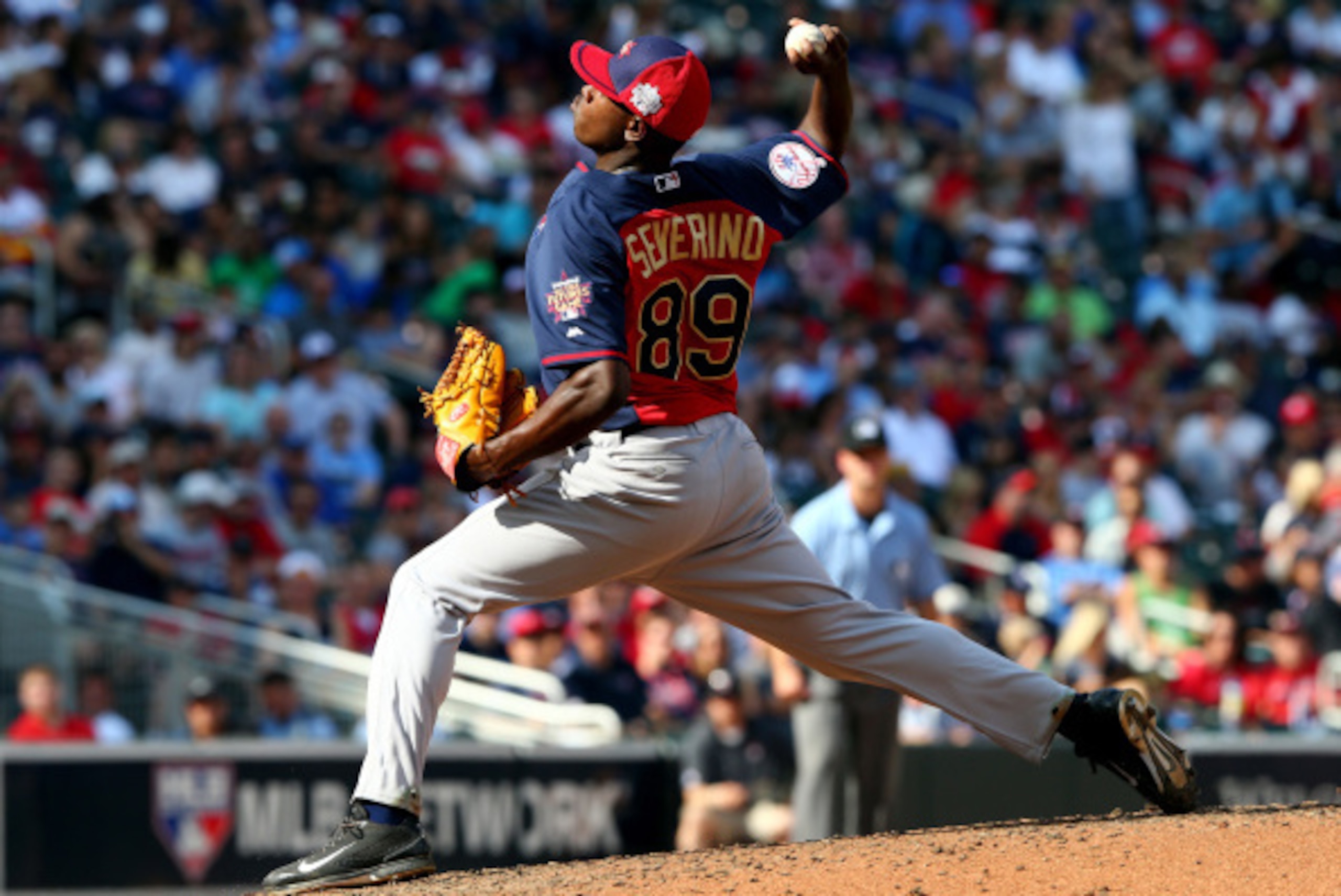 MINNEAPOLIS, MN - JULY 13:  Luis Severino of the World Team during the SiriusXM All-Star Futures Game at Target Field on July 13, 2014 in Minneapolis, Minnesota.  (Photo by Elsa/Getty Images)