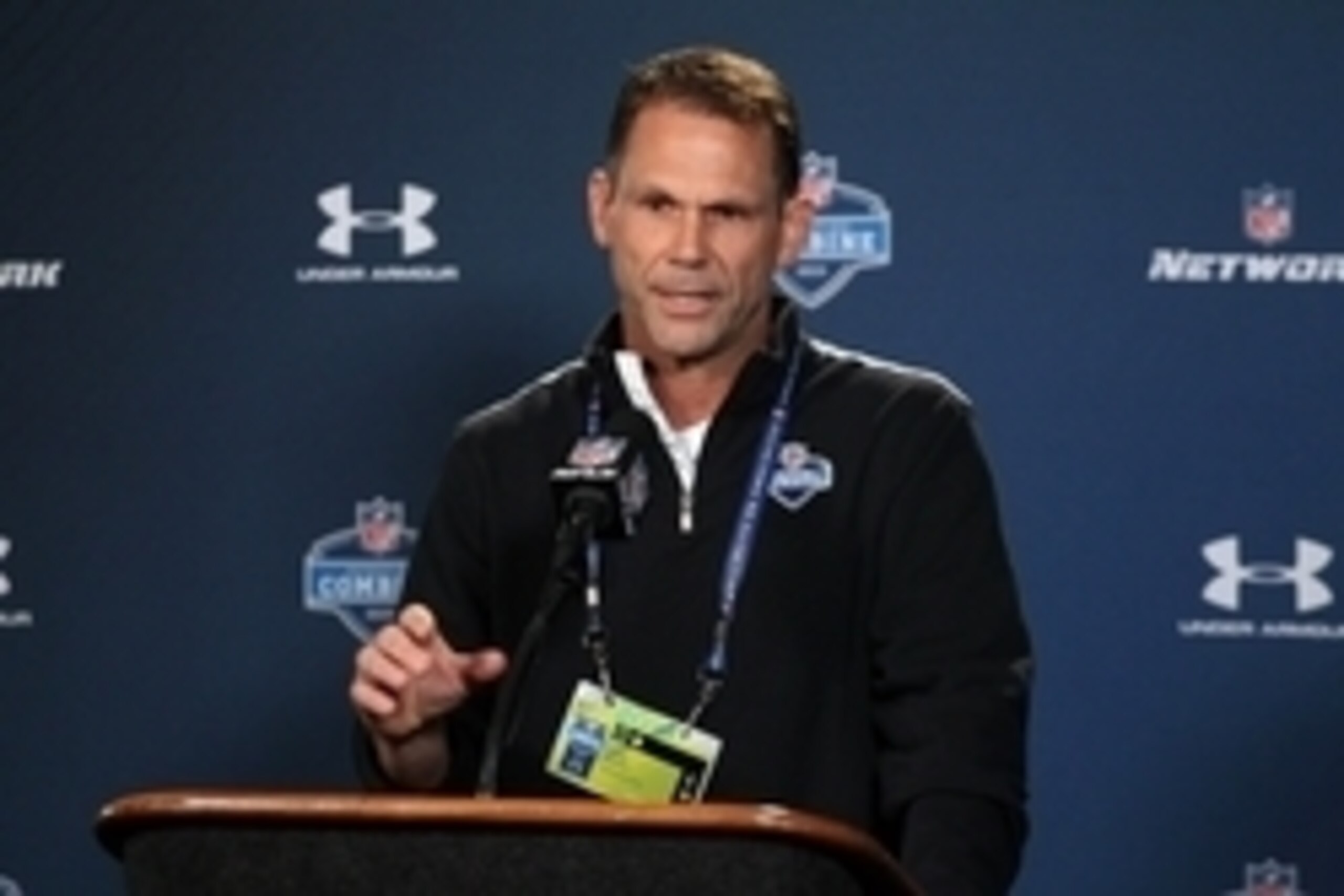 Feb 18, 2015; Indianapolis, IN, USA; San Francisco 49ers general manager Trent Baalke speaks at a press conference during the 2015 NFL Combine at Lucas Oil Stadium. Mandatory Credit: Brian Spurlock-USA TODAY Sports