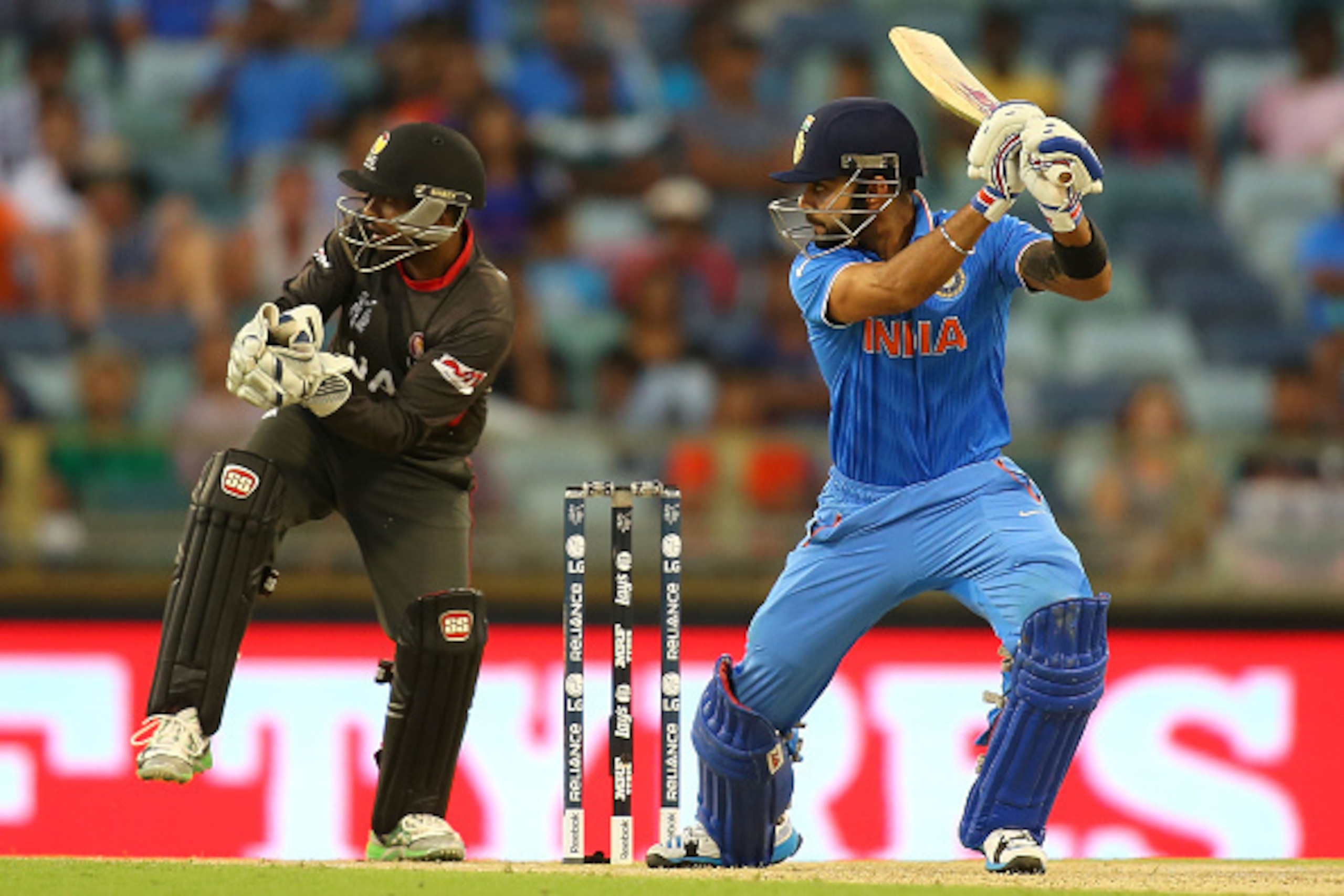 PERTH, AUSTRALIA - FEBRUARY 28: Virat Kohli of India bats during the 2015 ICC Cricket World Cup match between India and the United Arab Emirates at WACA on February 28, 2015 in Perth, Australia. (Photo by Paul Kane/Getty Images) PERTH, AUSTRALIA - FEBRUARY 28: Virat Kohli of India bats during the 2015 ICC Cricket World Cup match between India and the United Arab Emirates at WACA on February 28, 2015 in Perth, Australia. (Photo by Paul Kane/Getty Images)