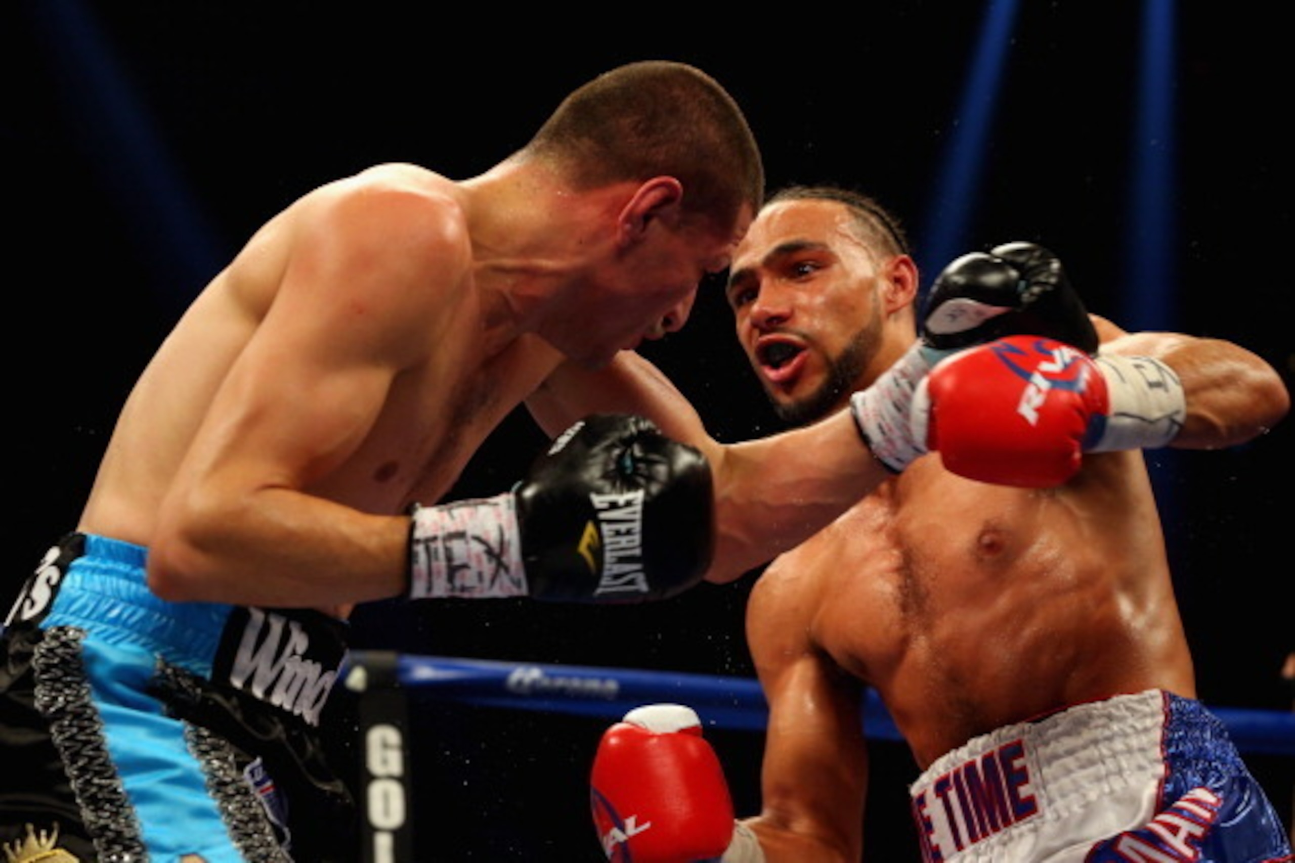 SAN ANTONIO, TX - DECEMBER 14: (R-L) Keith Thurman and Jesus Soto Karass during their WBA Interim Welterweight title bout at Alamodome on December 14, 2013 in San Antonio, Texas.  (Photo by Ronald Martinez/Getty Images)