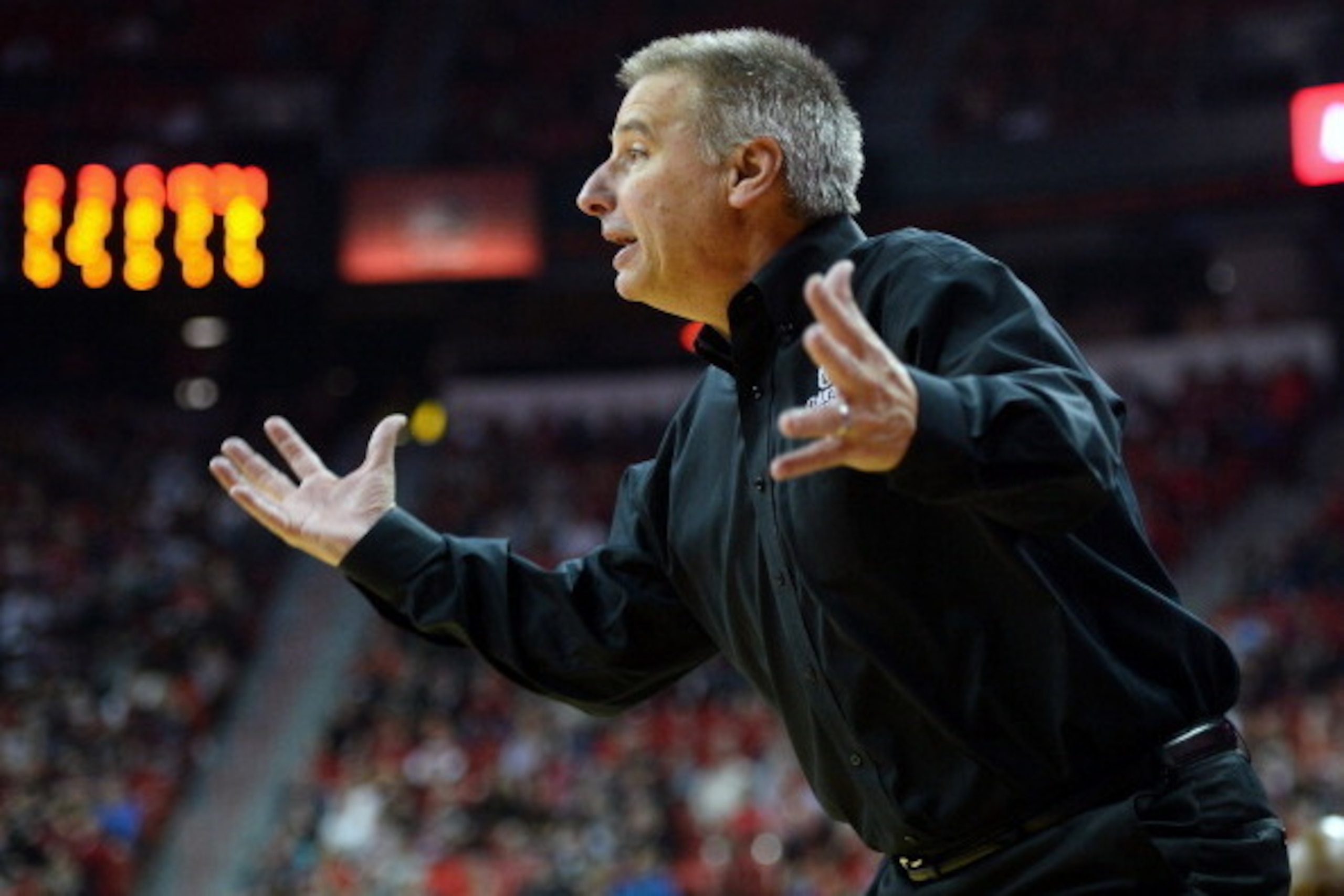 LAS VEGAS, NV - FEBRUARY 26:  Head coach Larry Eustachy of the Colorado State Rams reacts during a game against the UNLV Rebels at the Thomas & Mack Center on February 26, 2014 in Las Vegas, Nevada. UNLV won 78-70.  (Photo by Ethan Miller/Getty Images)