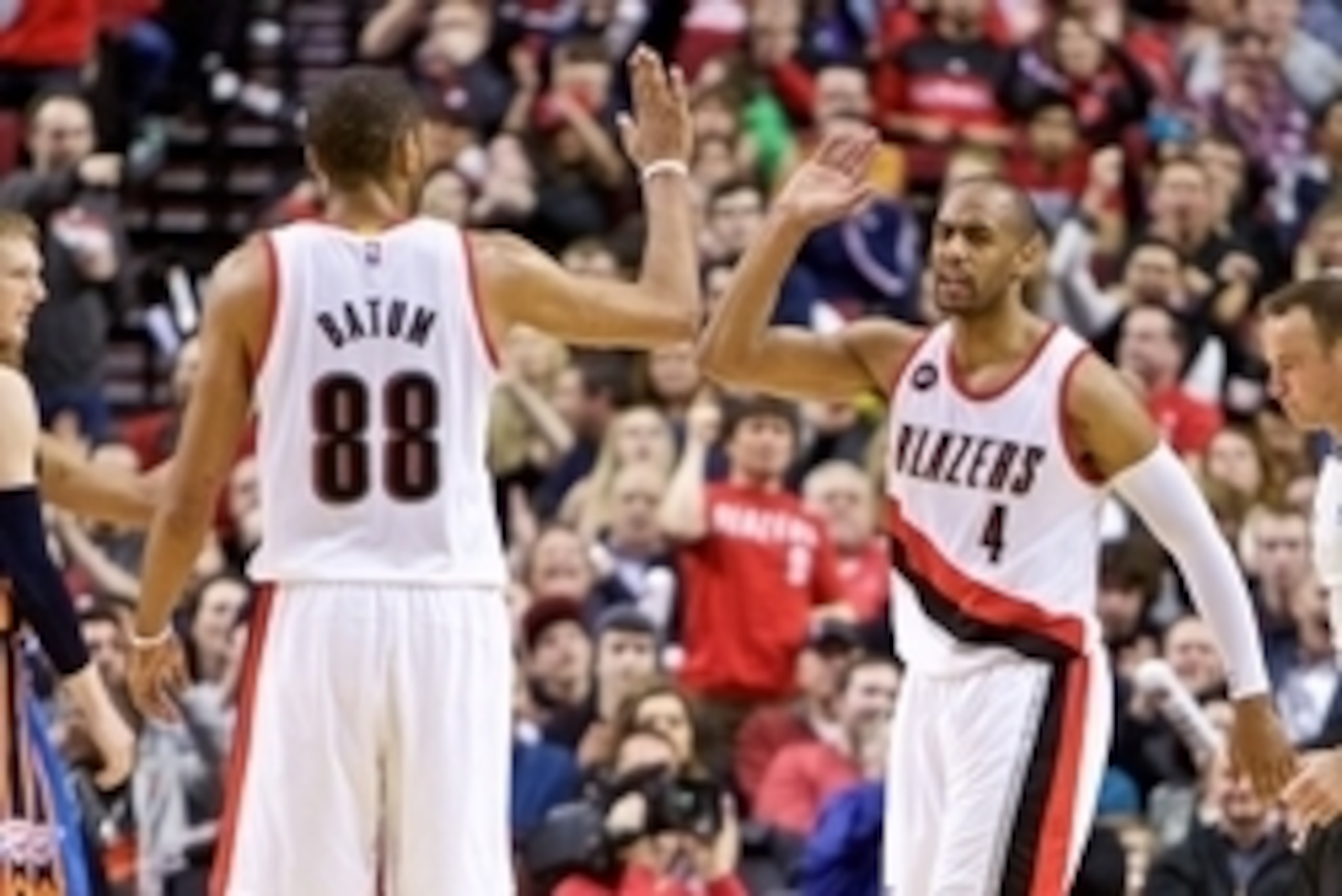Feb 27, 2015; Portland, OR, USA; Portland Trail Blazers guard Arron Afflalo (4) reacts after being fouled against the Oklahoma City Thunder during the fourth quarter at the Moda Center. Mandatory Credit: Craig Mitchelldyer-USA TODAY Sports Feb 27, 2015; Portland, OR, USA; Portland Trail Blazers guard Arron Afflalo (4) reacts after being fouled against the Oklahoma City Thunder during the fourth quarter at the Moda Center. Mandatory Credit: Craig Mitchelldyer-USA TODAY Sports