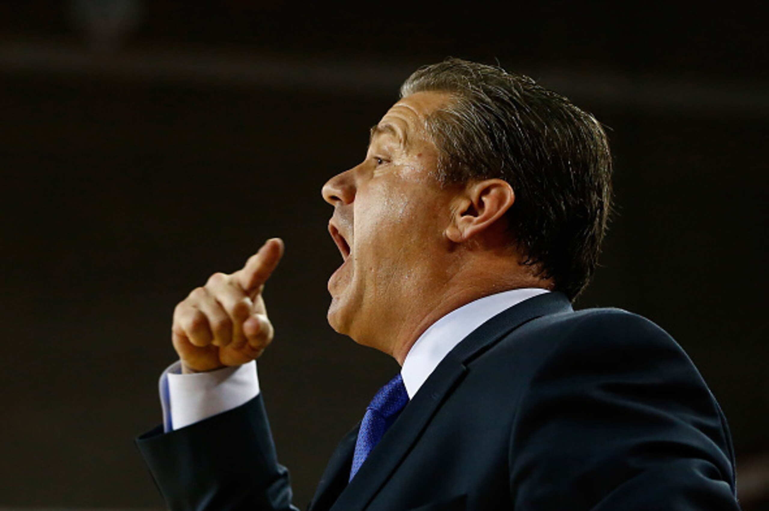 ATHENS, GA - MARCH 03:  Head coach John Calipari of the Kentucky Wildcats yells to his team against the Georgia Bulldogs at Stegeman Coliseum on March 3, 2015 in Athens, Georgia.  (Photo by Kevin C. Cox/Getty Images)