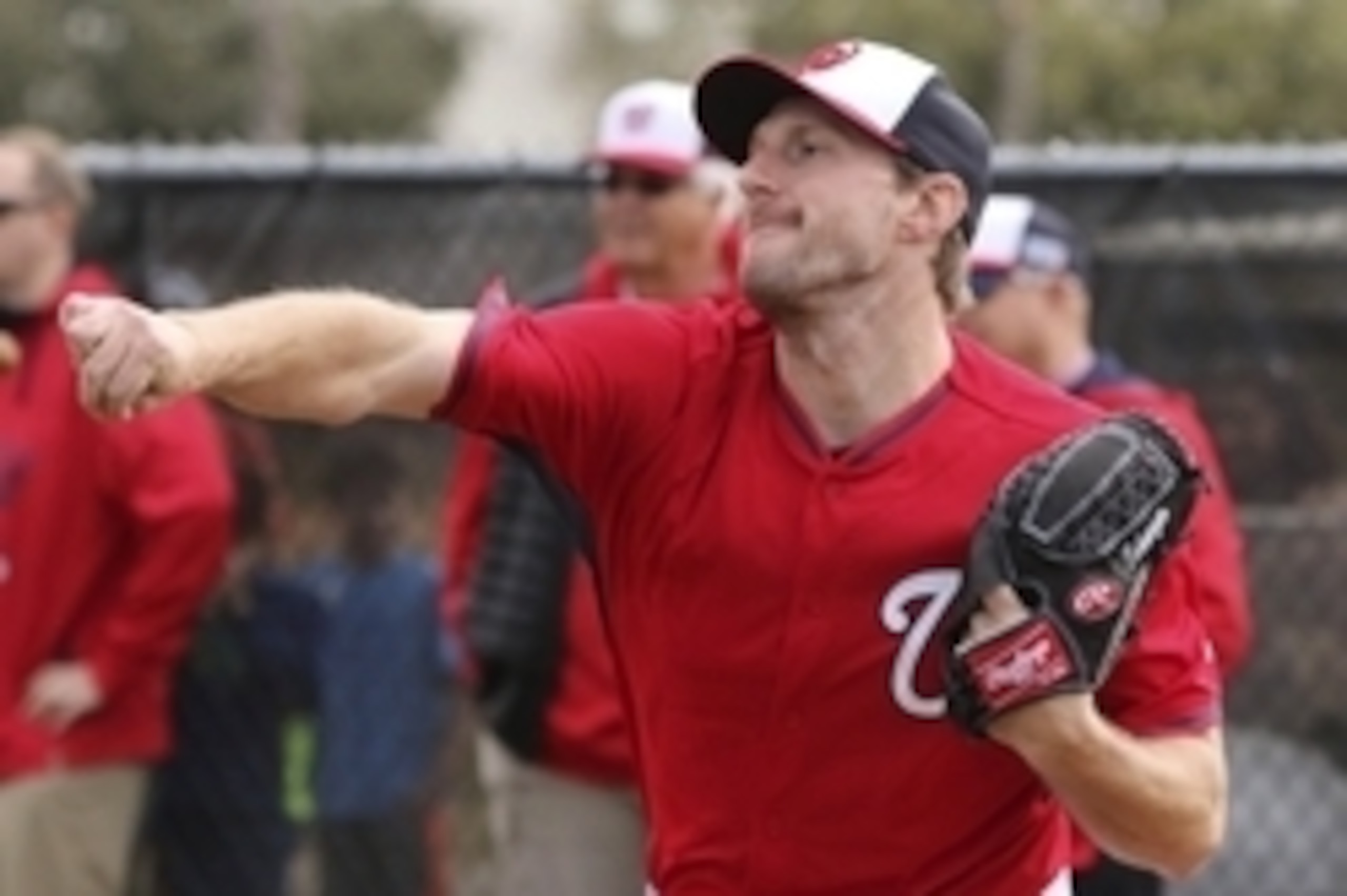 Feb 21, 2015; Viera, FL, USA; Washington Nationals starting pitcher Max Scherzer (31) throws during the spring training workouts at Space Coast Stadium. Mandatory Credit: Reinhold Matay-USA TODAY Sports