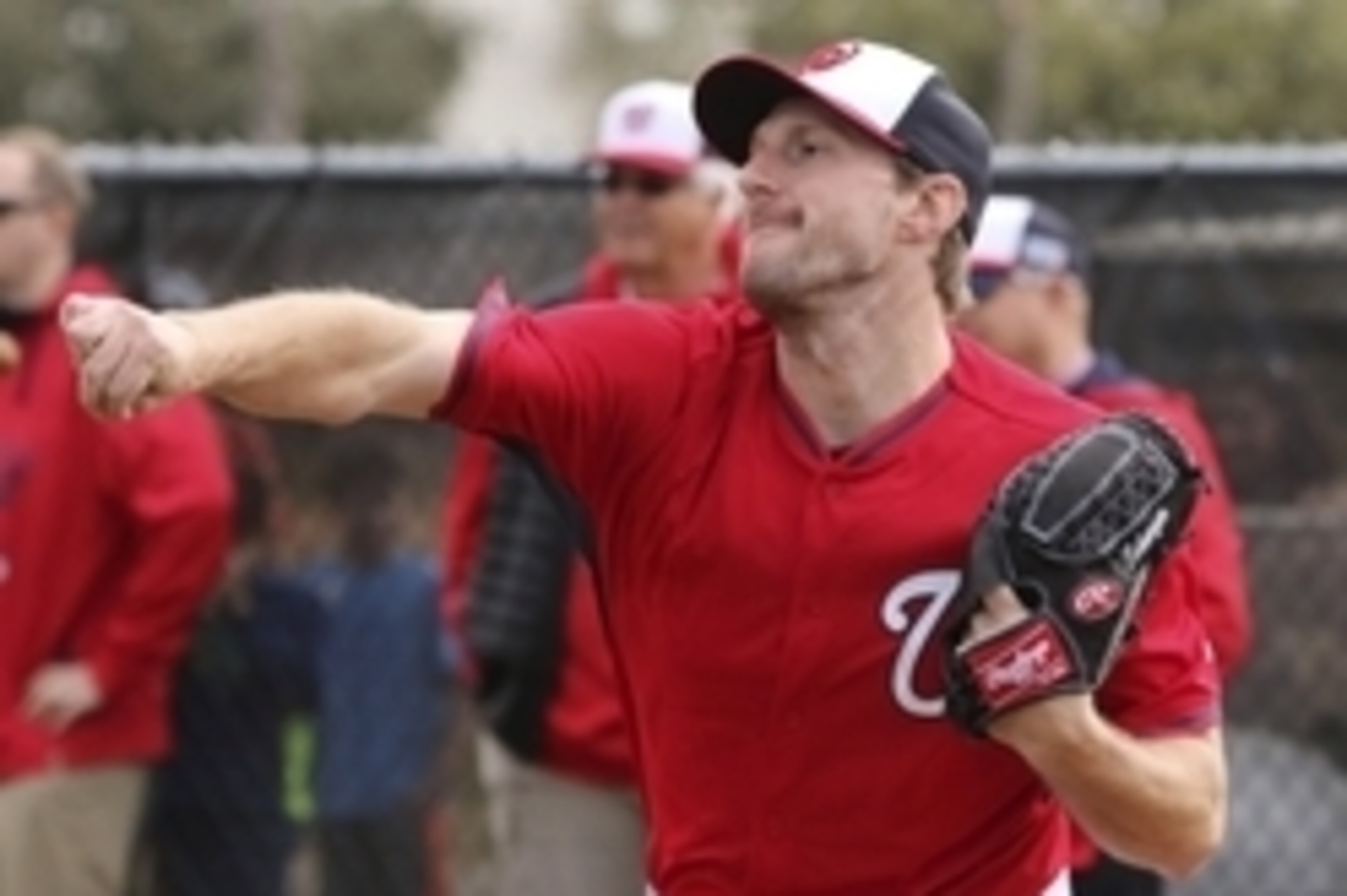 Feb 21, 2015; Viera, FL, USA; Washington Nationals starting pitcher Max Scherzer (31) throws during the spring training workouts at Space Coast Stadium. Mandatory Credit: Reinhold Matay-USA TODAY Sports