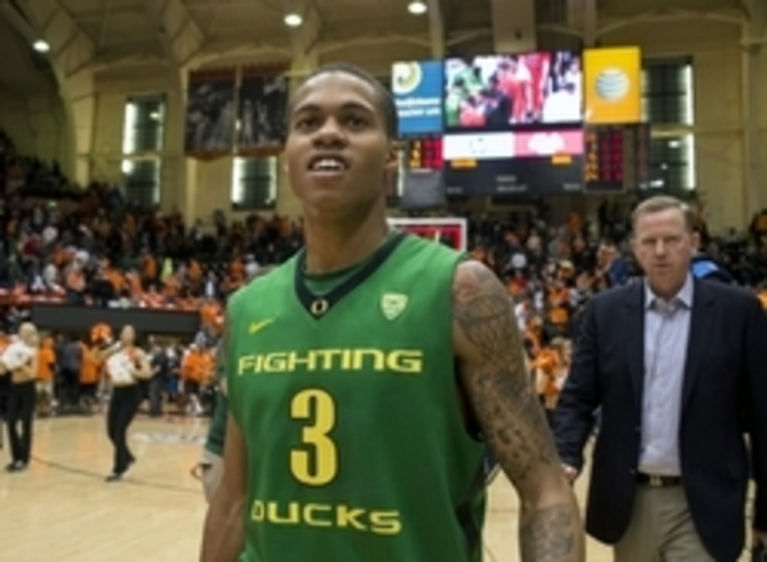 Mar 4, 2015; Corvallis, OR, USA; Oregon Ducks guard Joseph Young (3) walks off the court after the Ducks defeated the Oregon State Beavers 65-62 at Gill Coliseum. Mandatory Credit: Godofredo Vasquez-USA TODAY Sports Mar 4, 2015; Corvallis, OR, USA; Oregon Ducks guard Joseph Young (3) walks off the court after the Ducks defeated the Oregon State Beavers 65-62 at Gill Coliseum. Mandatory Credit: Godofredo Vasquez-USA TODAY Sports