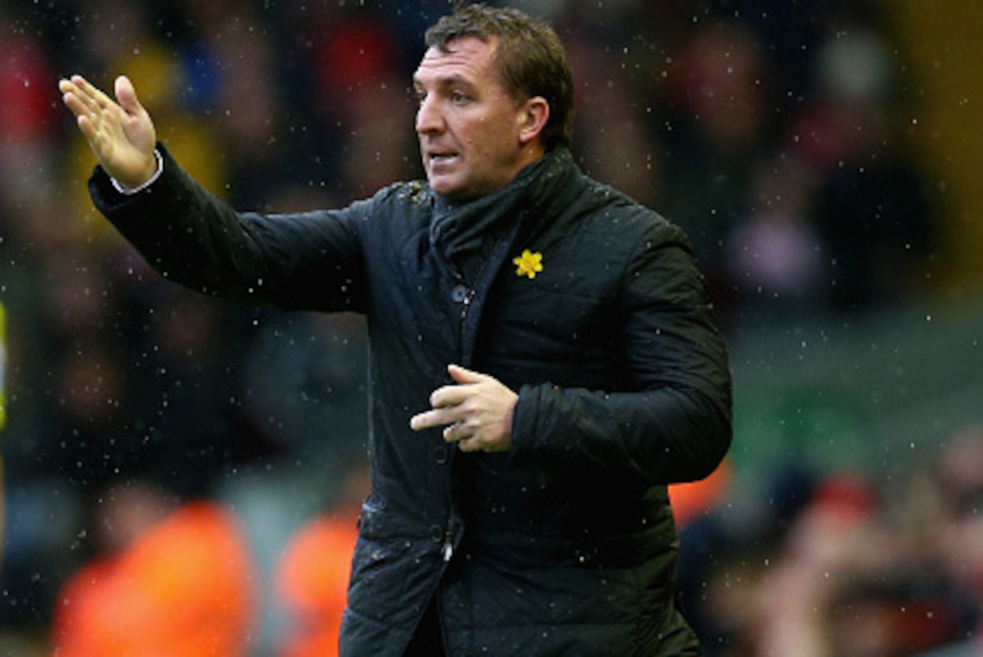 LIVERPOOL, ENGLAND - MARCH 01:  Liverpool manager Brendan Rodgers gives instructions during his teams 2-1 victory during the Barclays Premier League match between Liverpool and Manchester City at Anfield on March 1, 2015 in Liverpool, England.  (Photo by 