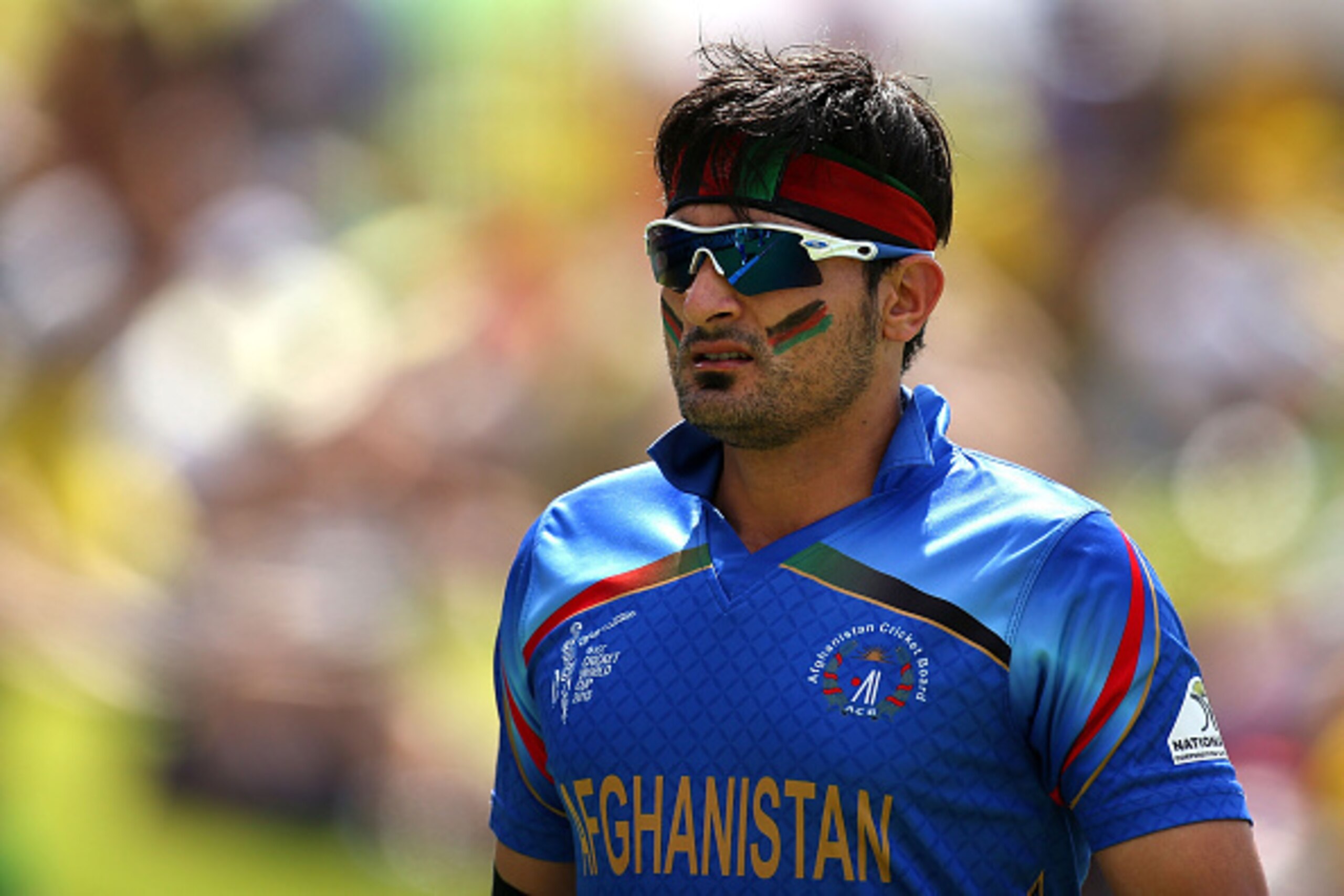 PERTH, AUSTRALIA - MARCH 04: Hamid Hassan of Afghanistan looks on during the 2015 ICC Cricket World Cup match between Australia and Afghanistan at WACA on March 4, 2015 in Perth, Australia.  (Photo by Paul Kane/Getty Images)