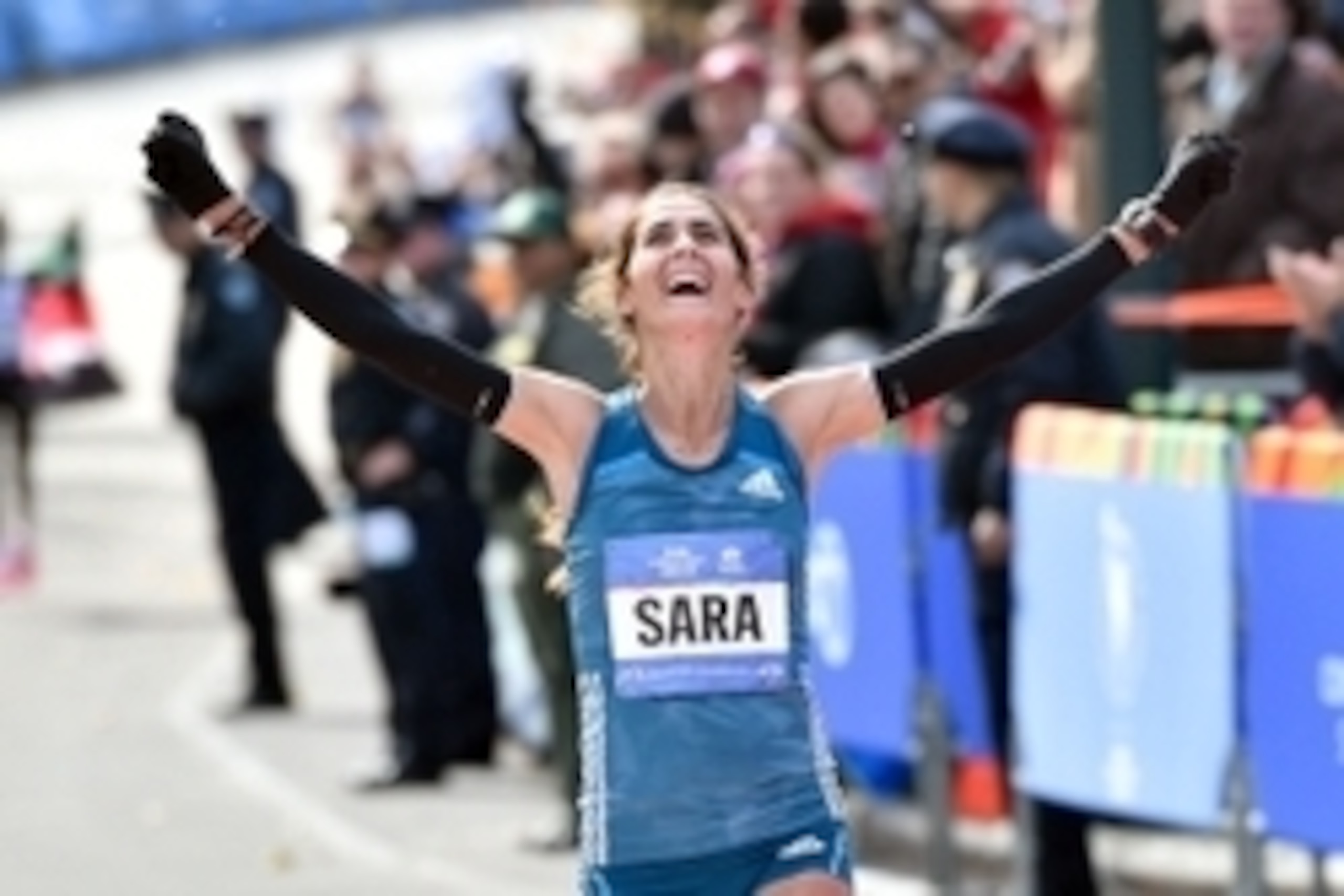 Nov 2, 2014; New York, NY, USA; Sara Moreira (116) reacts as she comes to the finish line of the 2014 TCS New York City Marathon. Mandatory Credit: Derik Hamilton-USA TODAY Sports Nov 2, 2014; New York, NY, USA; Sara Moreira (116) reacts as she comes to the finish line of the 2014 TCS New York City Marathon. Mandatory Credit: Derik Hamilton-USA TODAY Sports