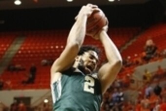 Jan 27, 2015; Stillwater, OK, USA; Baylor Bears forward Rico Gathers (2) grabs a rebound against the Oklahoma State Cowboys during the second half at Gallagher-Iba Arena. Oklahoma State won 64-53. Mandatory Credit: Alonzo Adams-USA TODAY Sports