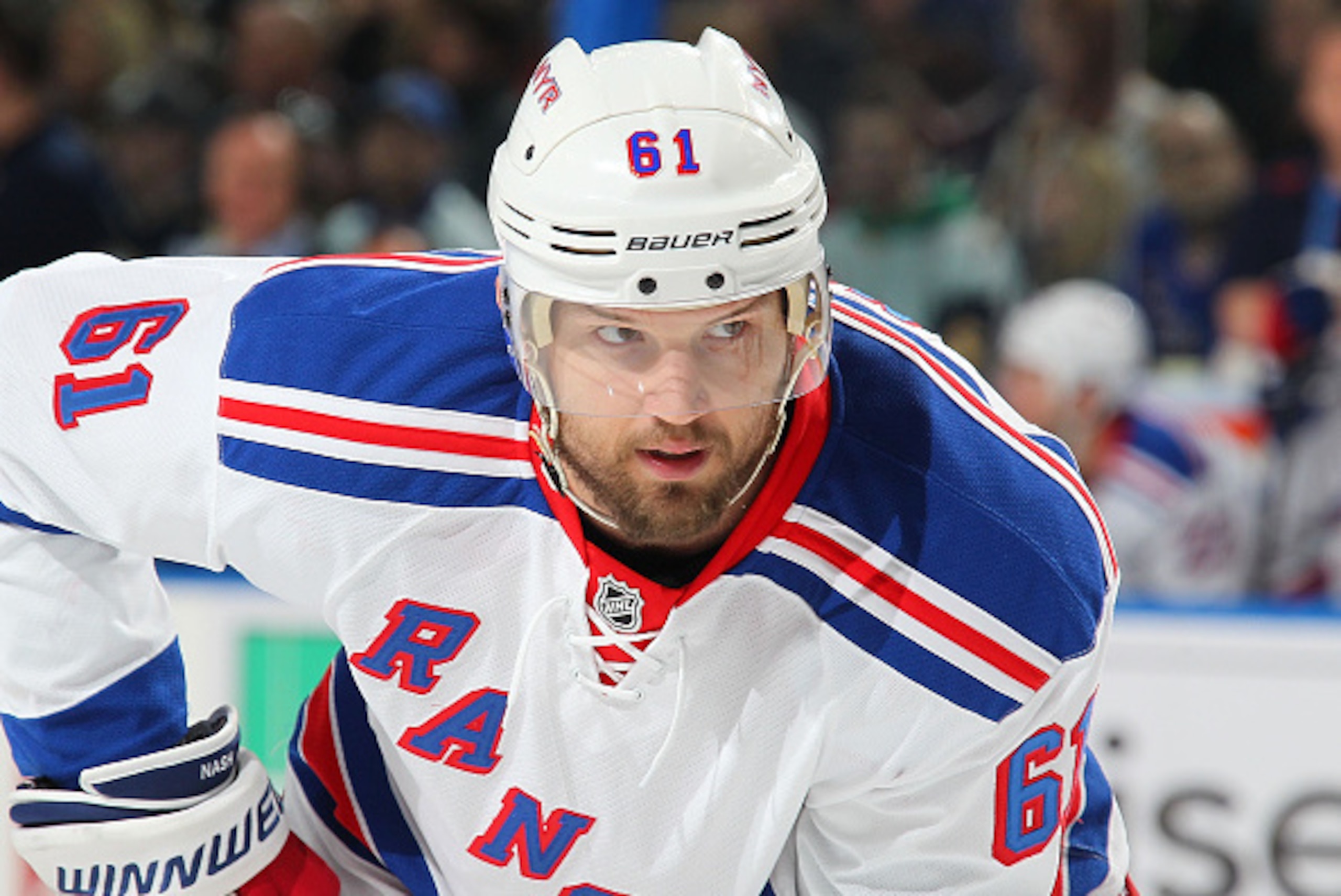 BUFFALO, NY - FEBRUARY 20:  Rick Nash #61 of the New York Rangers skates against the Buffalo Sabres on February 20, 2015 at the First Niagara Center in Buffalo, New York.  (Photo by Bill Wippert/NHLI via Getty Images)