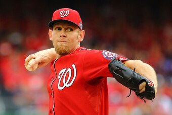 WASHINGTON, DC - OCTOBER 03:  Stephen Strasburg #37 of the Washington Nationals pitches in the first inning against the San Francisco Giants during Game One of the National League Division Series at Nationals Park on October 3, 2014 in Washington, DC.  (P