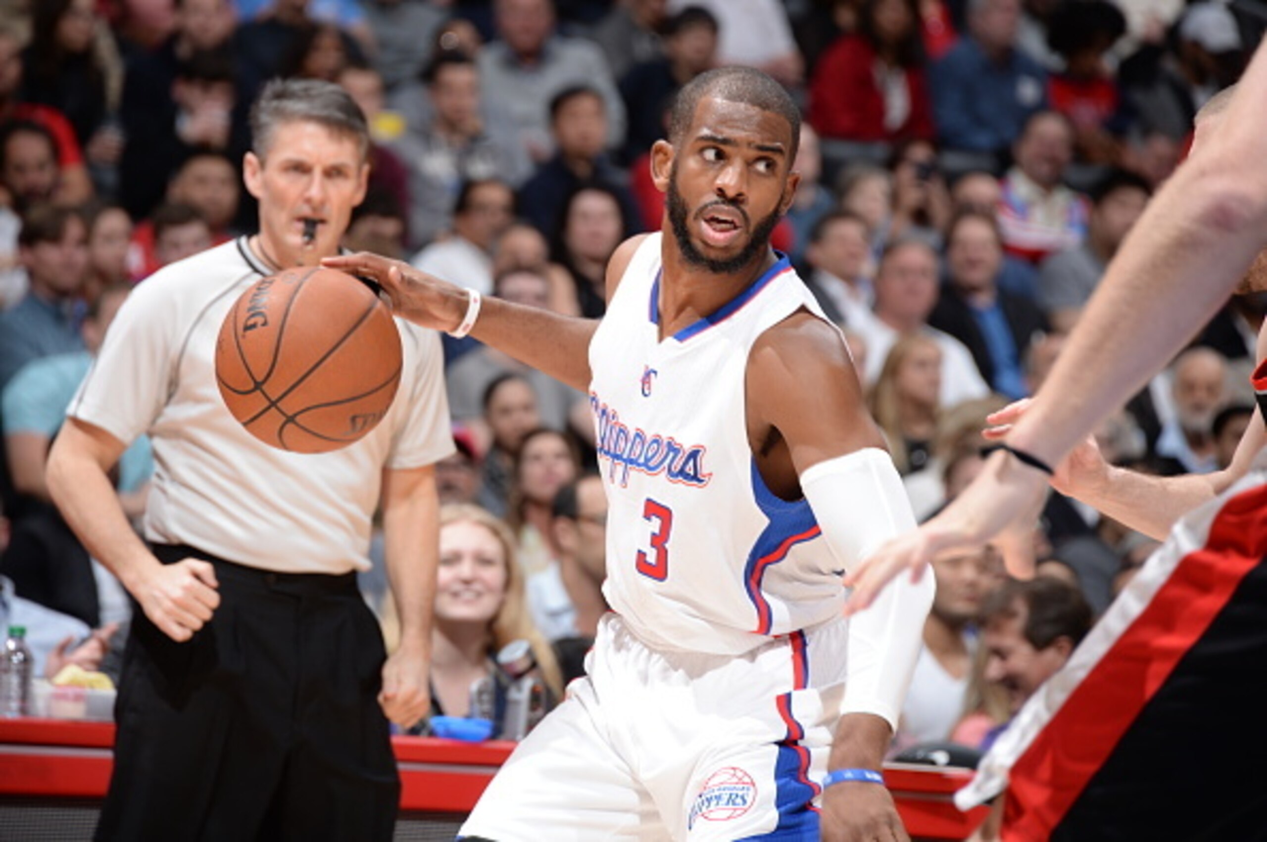 LOS ANGELES, CA - MARCH 4:  Chris Paul #3 of the Los Angeles Clippers handles the ball against the Portland Trail Blazers on March 4, 2015 at Staples Center in Los Angeles, California. NOTE TO USER: User expressly acknowledges and agrees that, by download