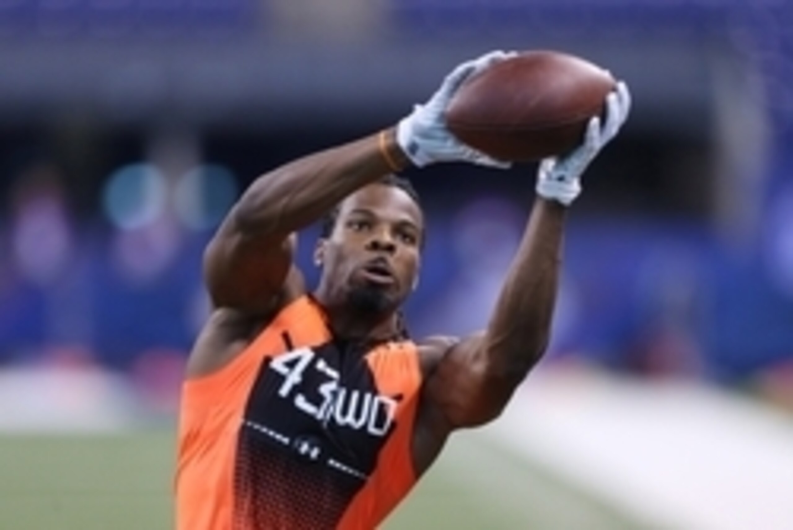 Feb 21, 2015; Indianapolis, IN, USA; West Virginia Mountaineers wide receiver Kevin White catches a pass during the 2015 NFL Combine at Lucas Oil Stadium. Mandatory Credit: Brian Spurlock-USA TODAY Sports