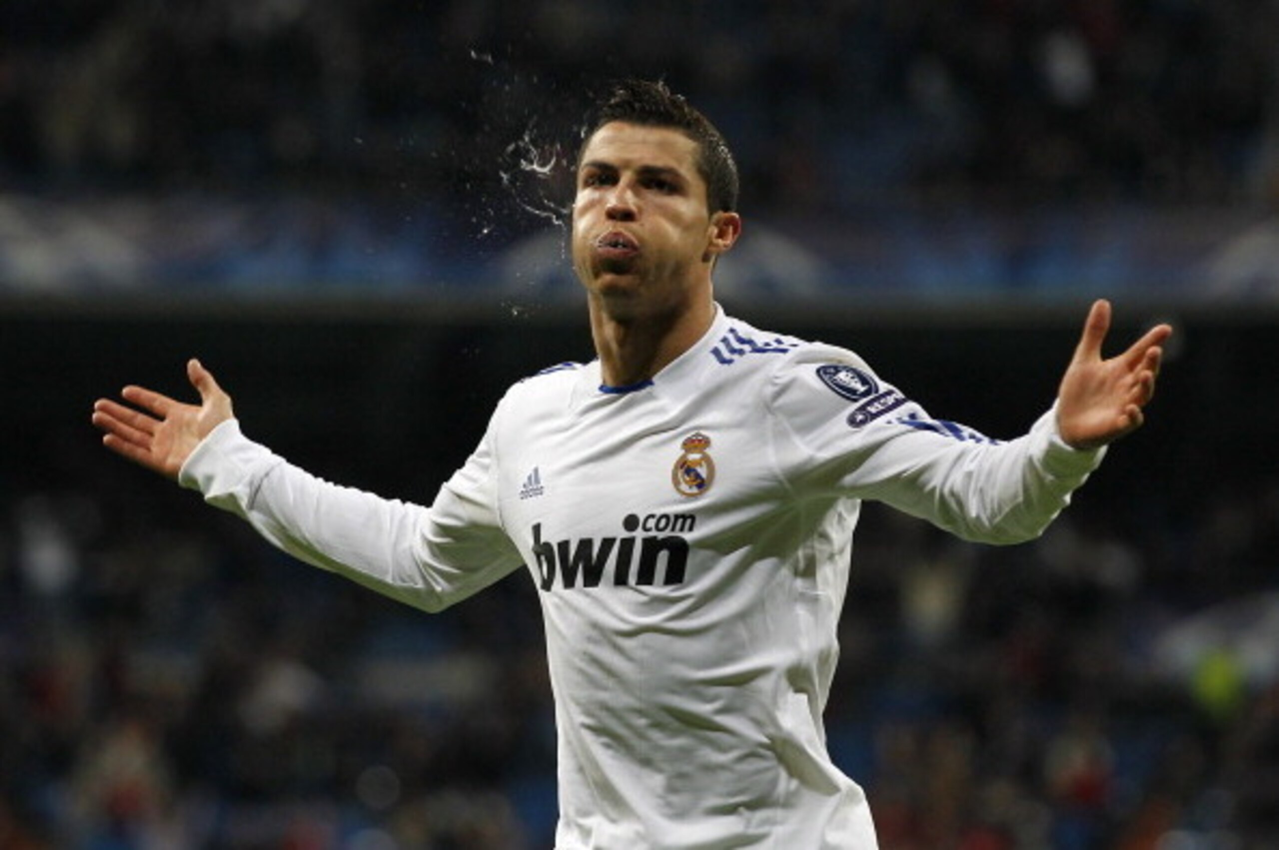 MADRID, SPAIN - DECEMBER 08:  Cristiano Ronaldo of Real Madrid celebrates after scoring Real's second goal during the Champions League group G match between Real Madrid and AJ Auxerre at Estadio Santiago Bernabeu on December 8, 2010 in Madrid, Spain.  (Ph