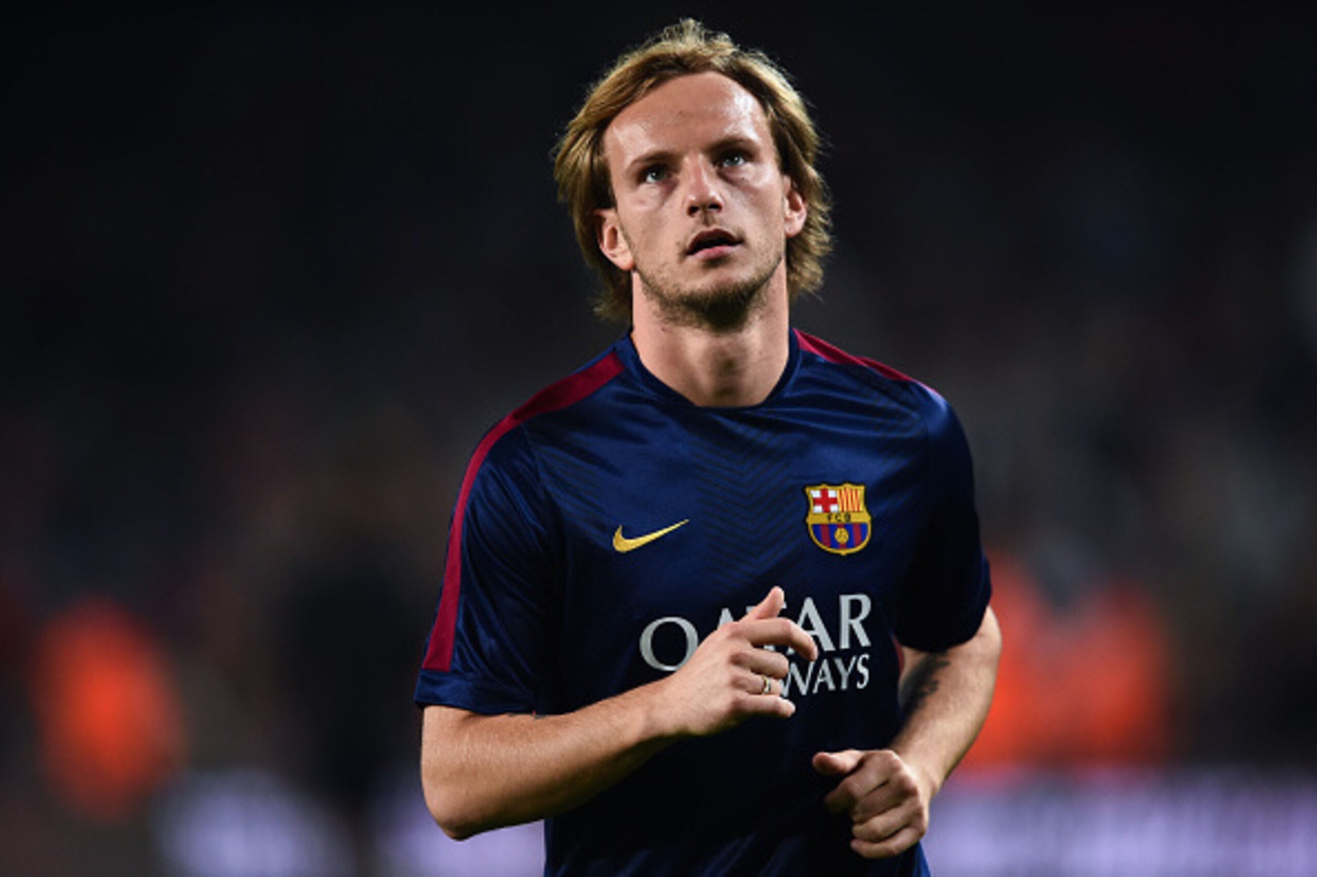 BARCELONA, SPAIN - NOVEMBER 22:  Ivan Rakitic of FC Barcelona looks on  during the warm-up prior to the La Liga match between FC Barcelona and Sevilla FC at Camp Nou on November 22, 2014 in Barcelona, Spain. Lionel Messi beat the  number of goal in the Sp
