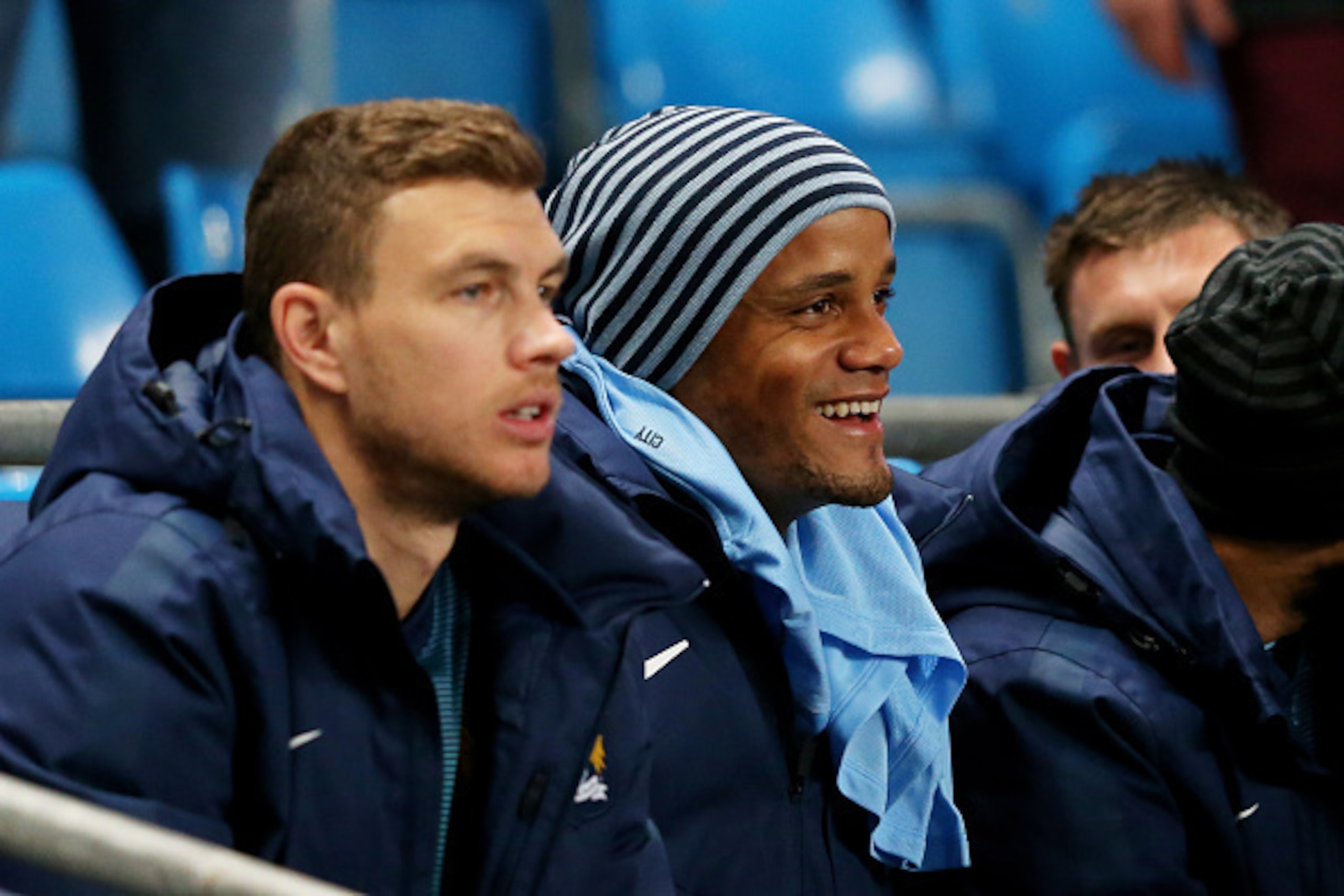 MANCHESTER, ENGLAND - MARCH 04: Substitute Vincent Kompany of Manchester City looks on during the Barclays Premier League match between Manchester City and Leicester City at the Etihad Stadium on March 4, 2015 in Manchester, England. (Photo by Alex Live MANCHESTER, ENGLAND - MARCH 04: Substitute Vincent Kompany of Manchester City looks on during the Barclays Premier League match between Manchester City and Leicester City at the Etihad Stadium on March 4, 2015 in Manchester, England. (Photo by Alex Live
