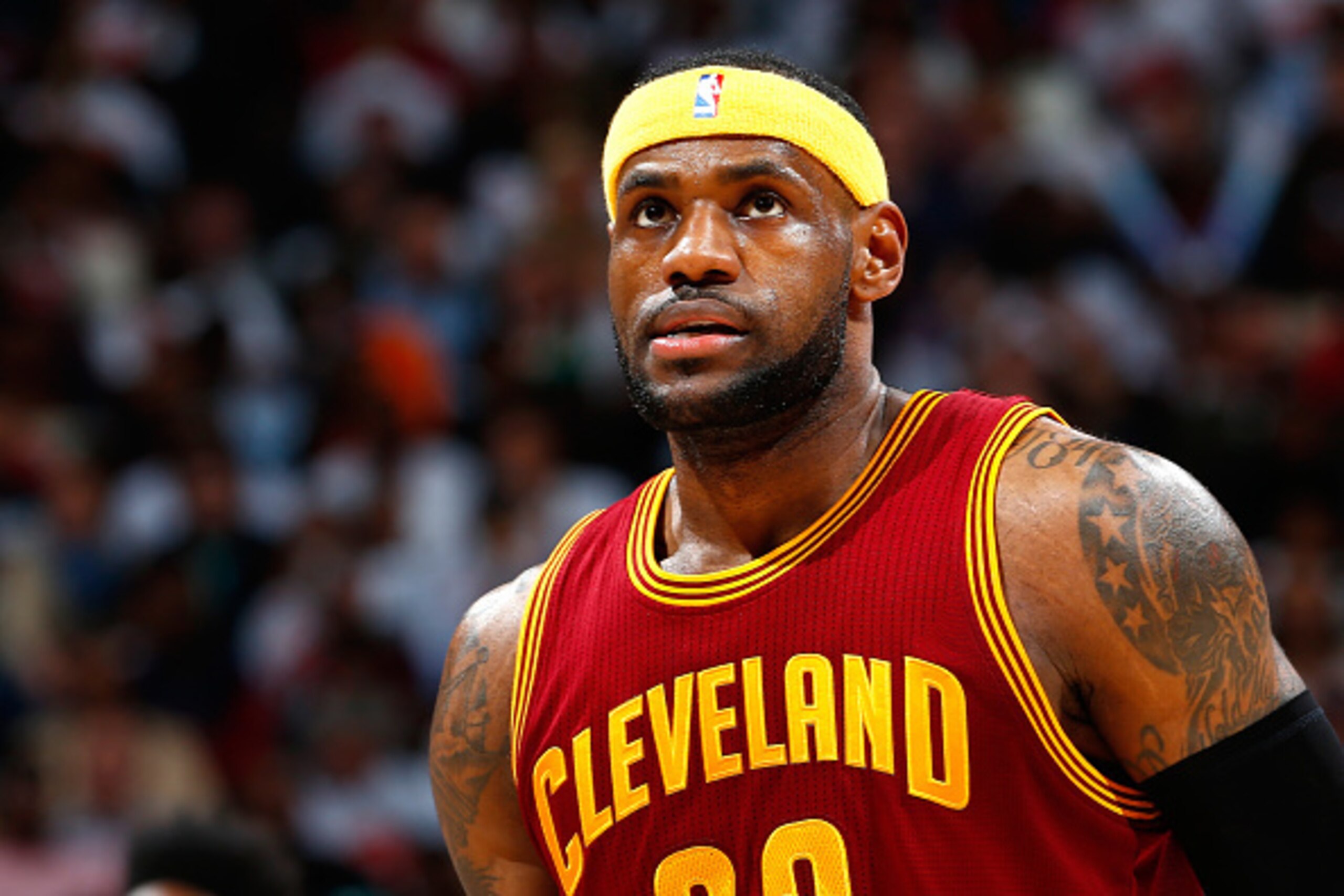 ATLANTA, GA - MARCH 06:  LeBron James #23 of the Cleveland Cavaliers reacts after a turnover to the Atlanta Hawks at Philips Arena on March 6, 2015 in Atlanta, Georgia.  NOTE TO USER: User expressly acknowledges and agrees that, by downloading and/or usin