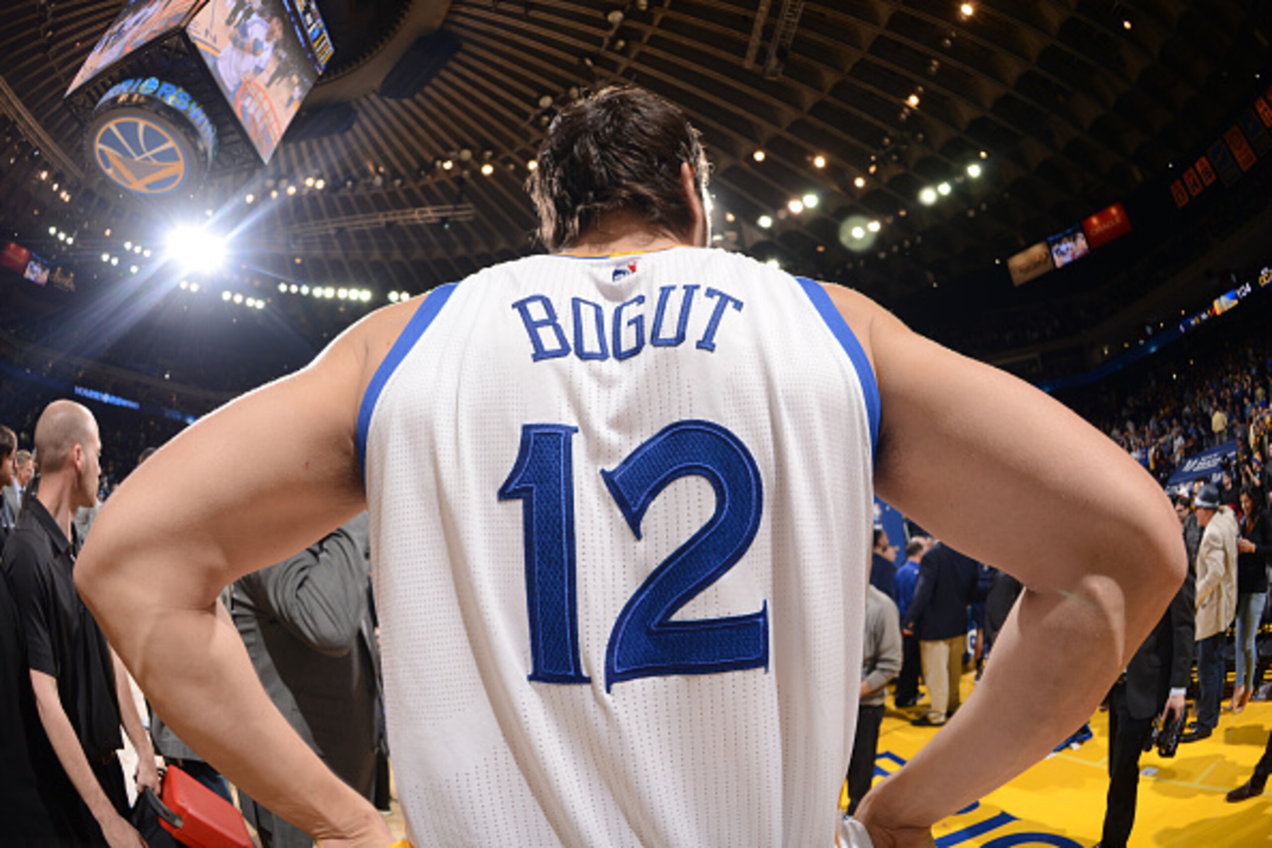 OAKLAND, CA - MARCH 6: Andrew Bogut #12 of the Golden State Warriors against the Dallas Mavericks on March 6, 2015 at Oracle Arena in Oakland, California. NOTE TO USER: User expressly acknowledges and agrees that, by downloading and or using this photogra OAKLAND, CA - MARCH 6: Andrew Bogut #12 of the Golden State Warriors against the Dallas Mavericks on March 6, 2015 at Oracle Arena in Oakland, California. NOTE TO USER: User expressly acknowledges and agrees that, by downloading and or using this photogra