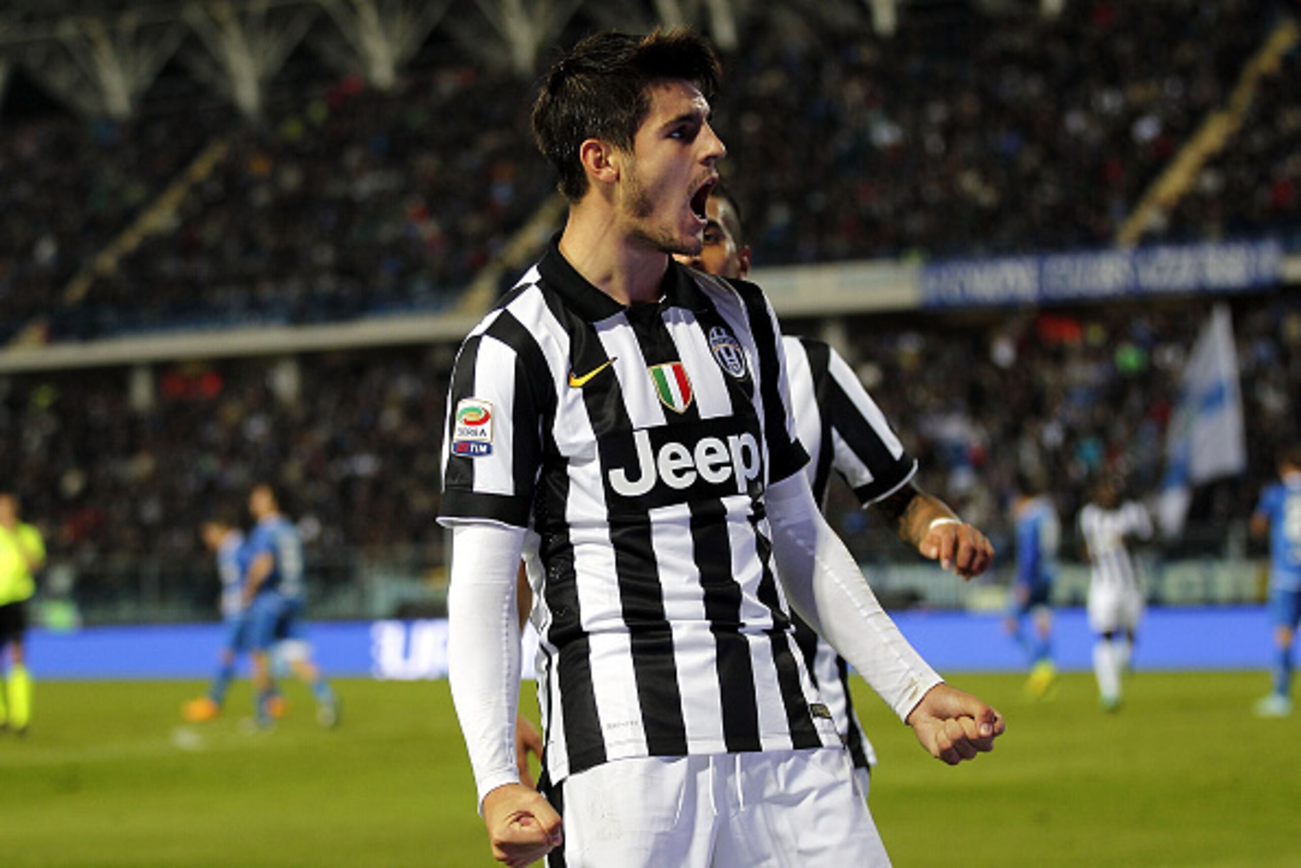 EMPOLI, ITALY - NOVEMBER 01: Alvaro Morata of Juventus FC celebrates after scoring a goal during the Serie A match between Empoli FC and Juventus FC at Stadio Carlo Castellani on November 1, 2014 in Empoli, Italy.  (Photo by Gabriele Maltinti/Getty Images