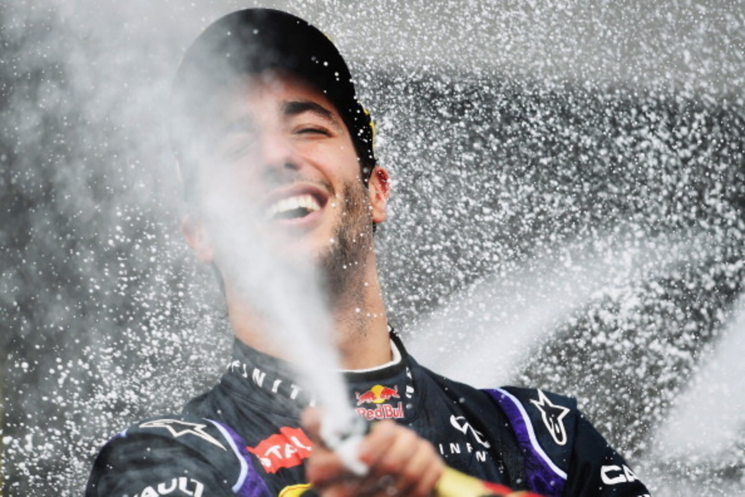 BUDAPEST, HUNGARY - JULY 27:  (Alternative crop of image #452784068) Daniel Ricciardo of Australia and Infiniti Red Bull Racing celebrates victory on the podium after the Hungarian Formula One Grand Prix at Hungaroring on July 27, 2014 in Budapest, Hungar