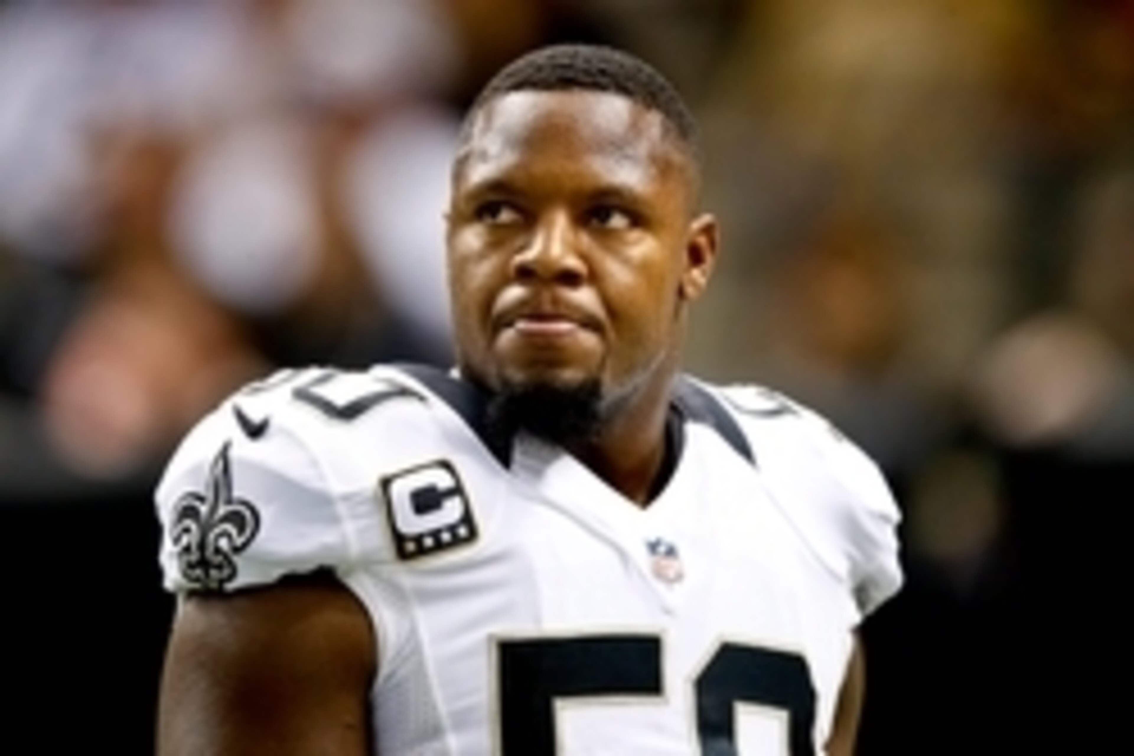 Sep 22, 2013; New Orleans, LA, USA; New Orleans Saints middle linebacker Curtis Lofton (50) against the Arizona Cardinals before a game at Mercedes-Benz Superdome. The Saints defeated the Cardinals 31-7. Mandatory Credit: Derick E. Hingle-USA TODAY Sports