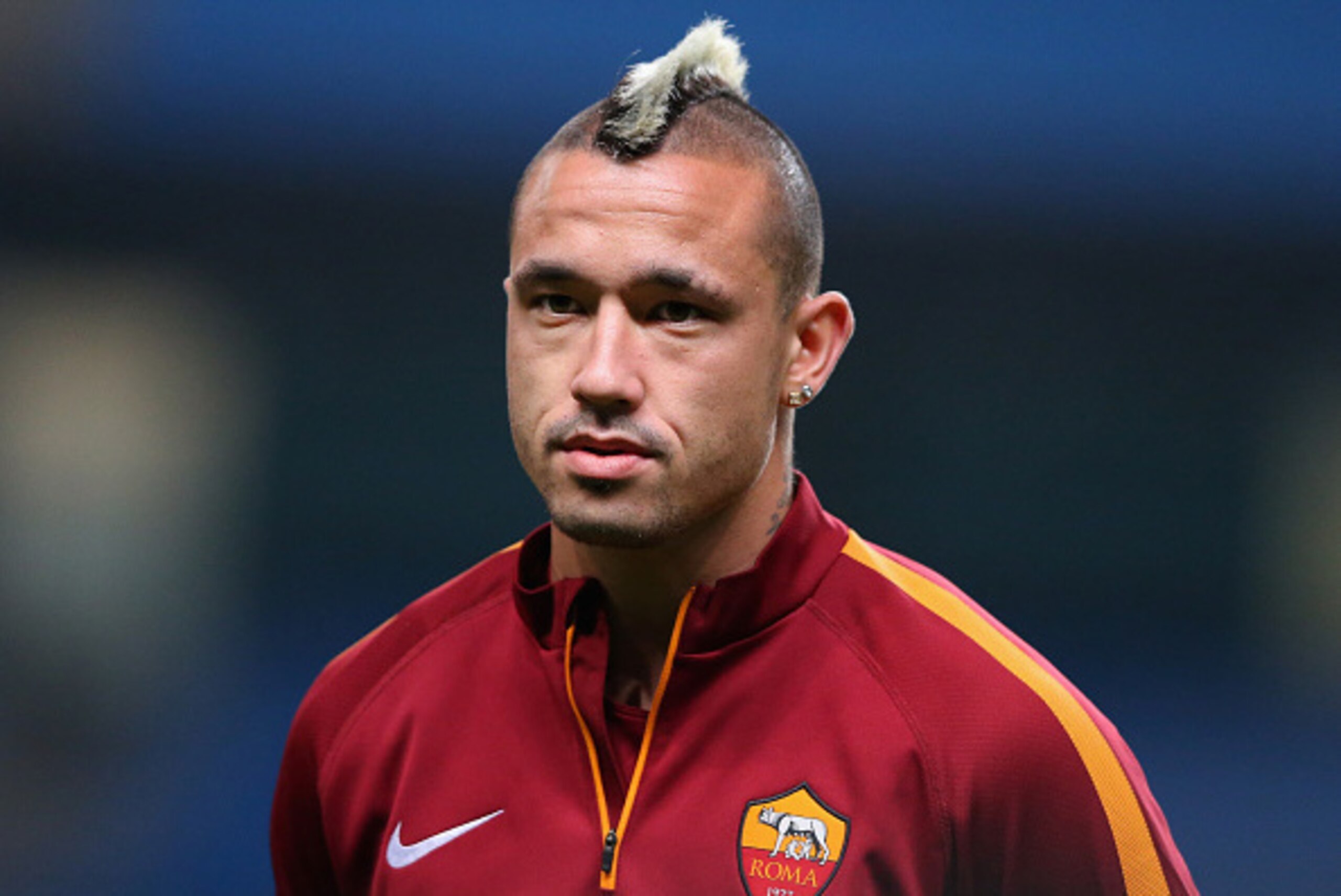 MANCHESTER, ENGLAND - SEPTEMBER 29:  Radja Nainggolan of AS Roma looks on during a training session at Etihad Stadium on September 29, 2014 in Manchester, England.  (Photo by Alex Livesey/Getty Images)