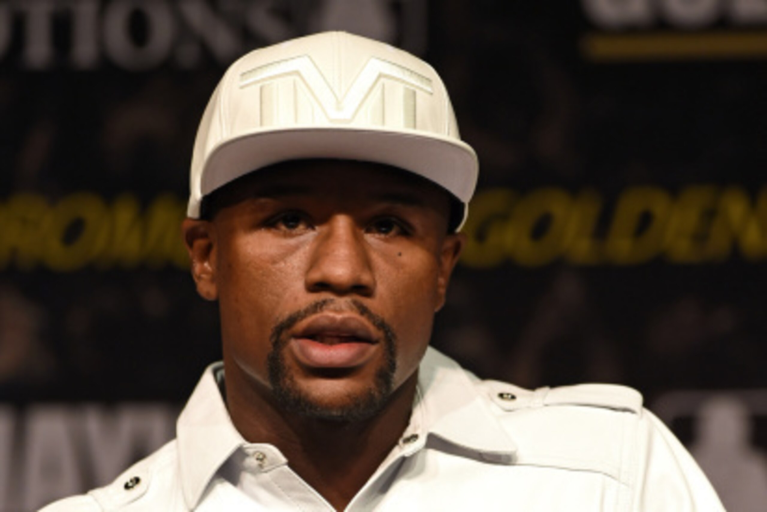 LAS VEGAS, NV - SEPTEMBER 10:  WBC/WBA welterweight champion Floyd Mayweather Jr. speaks during a news conference at the MGM Grand Hotel/Casino on September 10, 2014 in Las Vegas, Nevada. Mayweather Jr. will defend his titles against Marcos Maidana on Sep