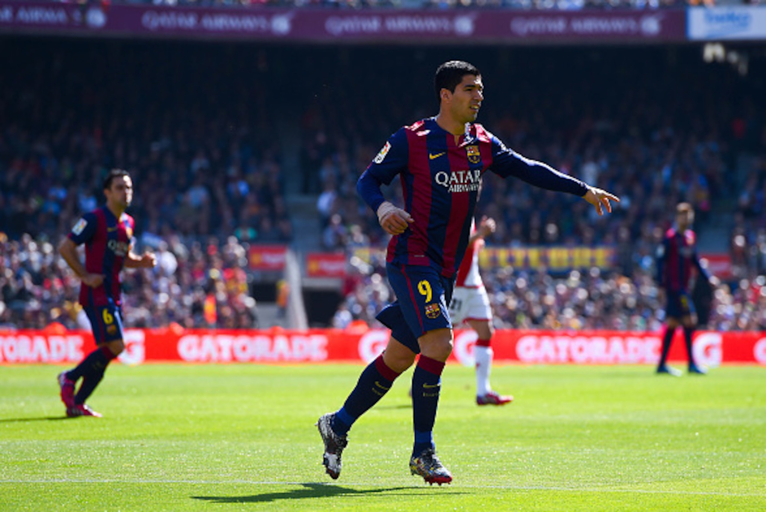 BARCELONA, SPAIN - MARCH 08:  Luis Suarez of FC Barcelona looks on during the La Liga match between FC Barcelona and Rayo Vallecano de Madrid at Camp Nou on March 8, 2015 in Barcelona, Spain.  (Photo by David Ramos/Getty Images)