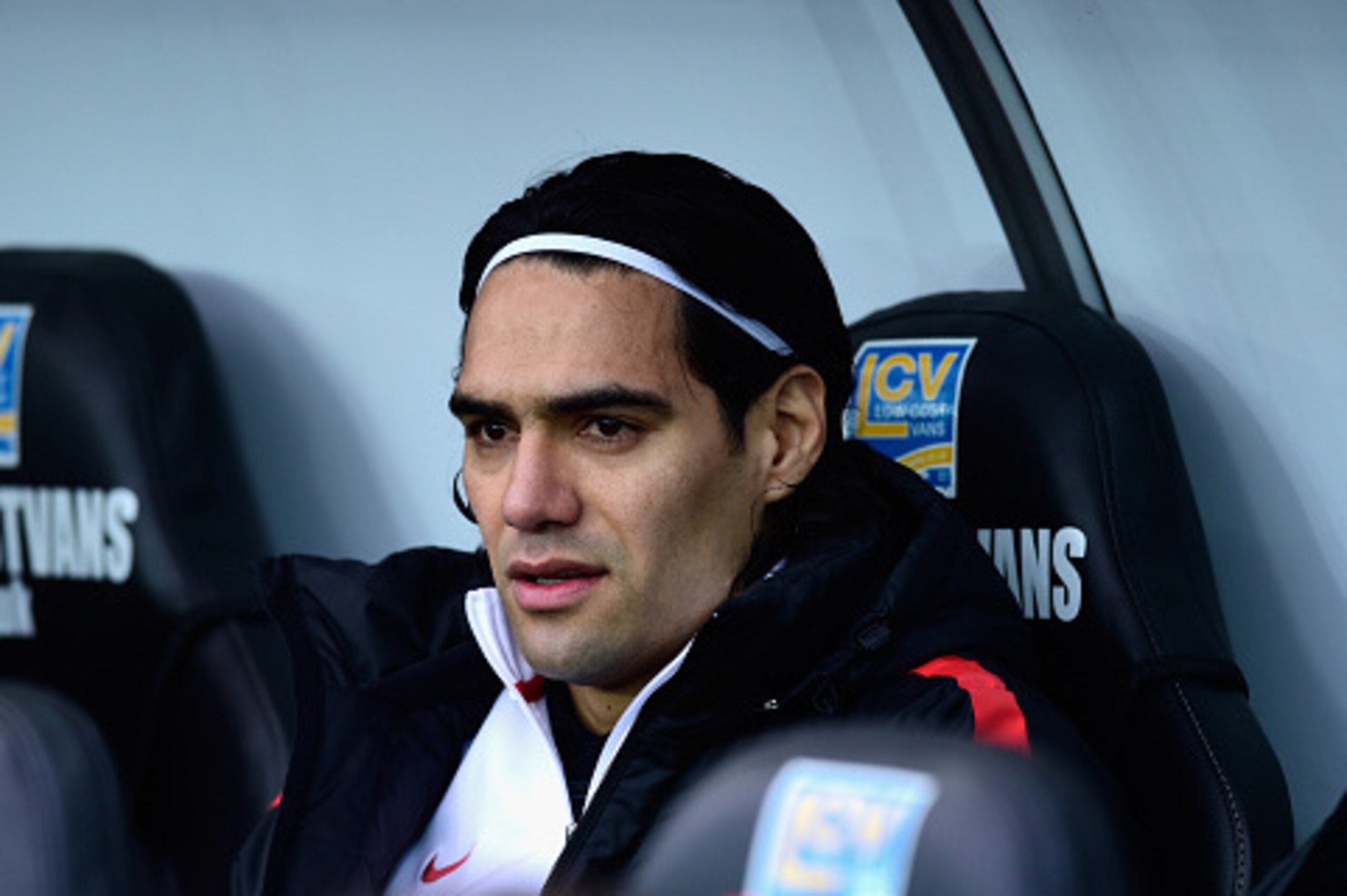 SWANSEA, WALES - FEBRUARY 21: Manchester United player Radamel Falcao looks on from the substitutes bench before the Barclays Premier League match between Swansea City and Manchester United at Liberty Stadium on February 21, 2015 in Swansea, Wales. (Pho SWANSEA, WALES - FEBRUARY 21: Manchester United player Radamel Falcao looks on from the substitutes bench before the Barclays Premier League match between Swansea City and Manchester United at Liberty Stadium on February 21, 2015 in Swansea, Wales. (Pho