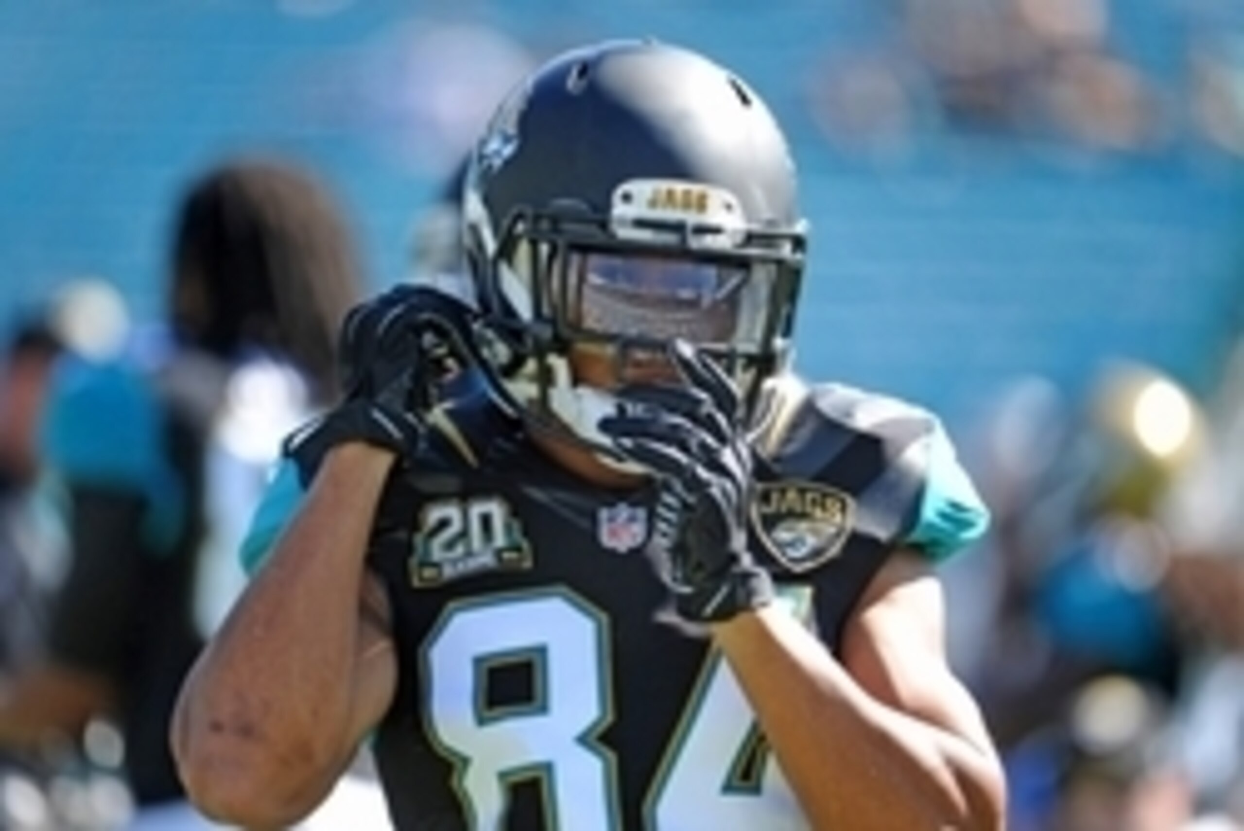 Oct 26, 2014; Jacksonville, FL, USA; Jacksonville Jaguars wide receiver Cecil Shorts III (84) looks on prior to the game against the Miami Dolphins at EverBank Field. Mandatory Credit: Melina Vastola-USA TODAY Sports