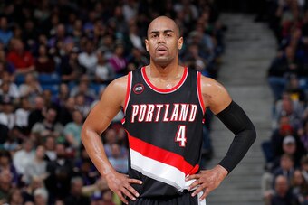 SACRAMENTO, CA - MARCH 1: Arron Afflalo #4 of the Portland Trail Blazers looks on during the game against the Sacramento Kings on March 1, 2015 at Sleep Train Arena in Sacramento, California. NOTE TO USER: User expressly acknowledges and agrees that, by d
