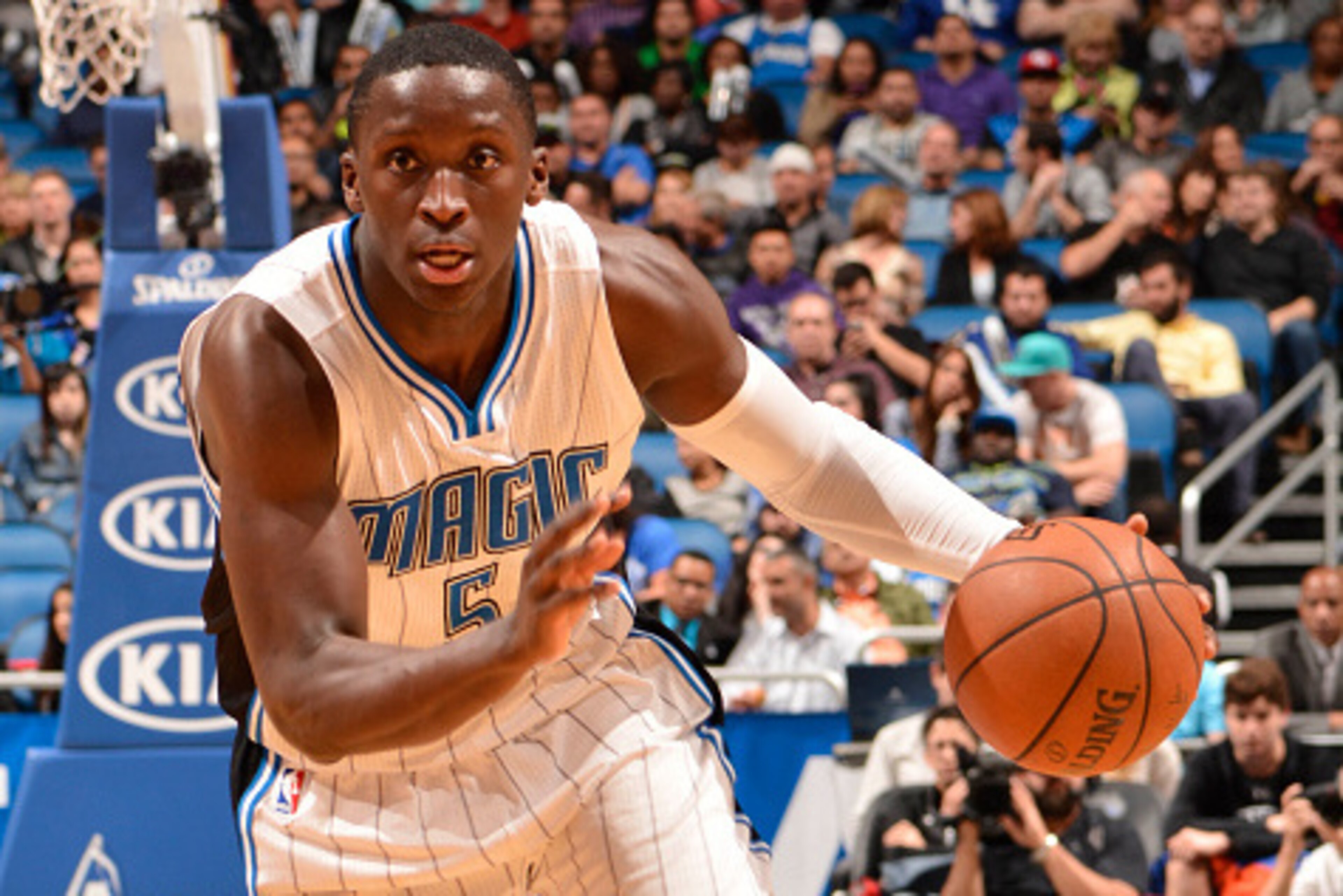 ORLANDO, FL - MARCH 6: Victor Oladipo #5 of the Orlando Magic handles the ball against the Sacramento Kings on March 6, 2015 at Amway Center in Orlando, Florida. NOTE TO USER: User expressly acknowledges and agrees that, by downloading and or using this ORLANDO, FL - MARCH 6: Victor Oladipo #5 of the Orlando Magic handles the ball against the Sacramento Kings on March 6, 2015 at Amway Center in Orlando, Florida. NOTE TO USER: User expressly acknowledges and agrees that, by downloading and or using this