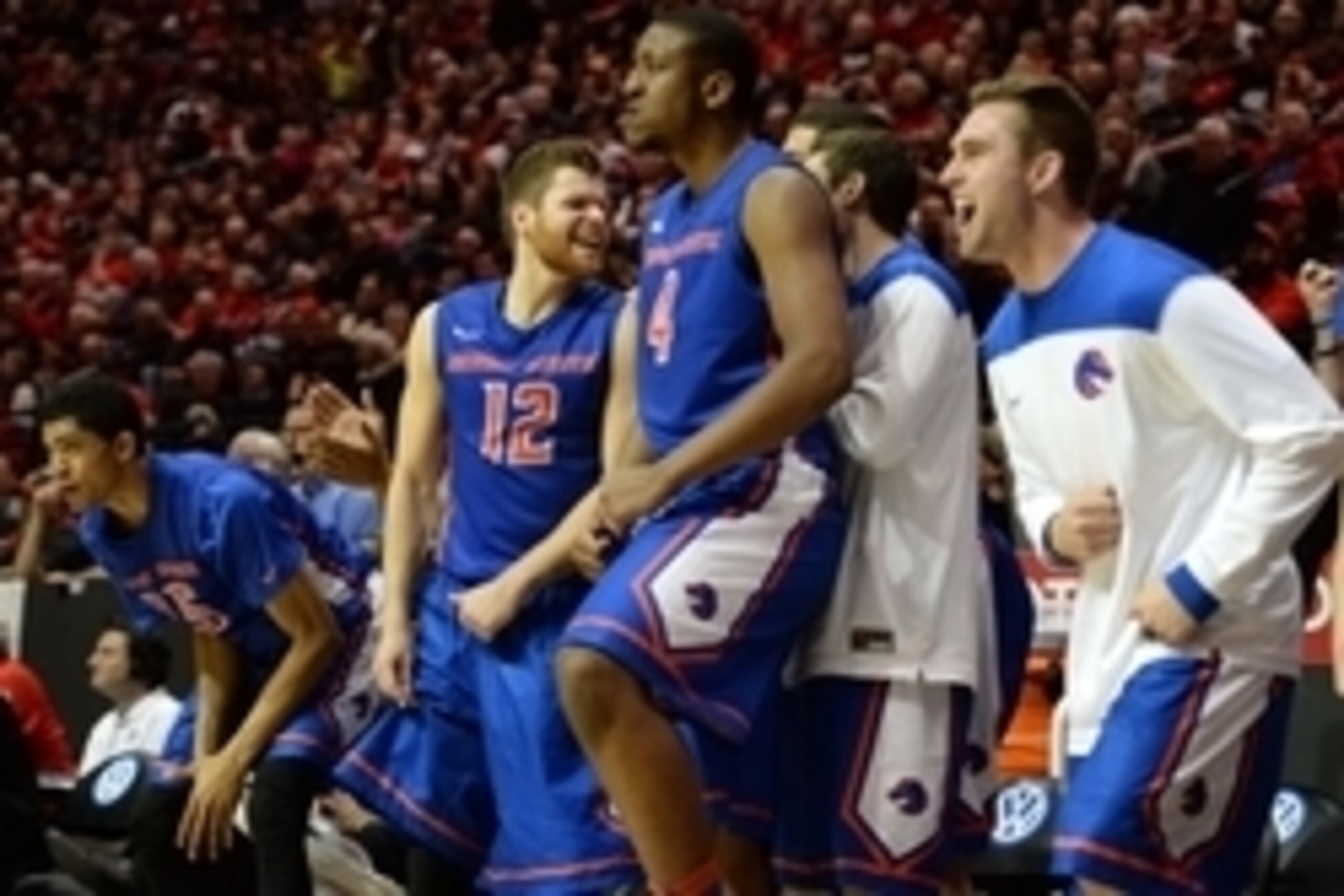 Feb 28, 2015; San Diego, CA, USA; The Boise State Broncos bench reacts during the second half against the San Diego State Aztecs at Viejas Arena at Aztec Bowl. Mandatory Credit: Jake Roth-USA TODAY Sports