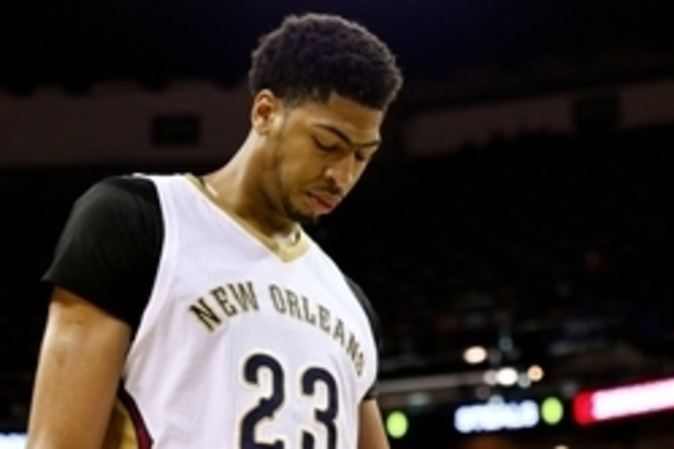 Mar 6, 2015; New Orleans, LA, USA; New Orleans Pelicans forward Anthony Davis (23) looks on during the second half against the Boston Celtics at the Smoothie King Center. The Celtics won 104-98. Mandatory Credit: Derick E. Hingle-USA TODAY Sports Mar 6, 2015; New Orleans, LA, USA; New Orleans Pelicans forward Anthony Davis (23) looks on during the second half against the Boston Celtics at the Smoothie King Center. The Celtics won 104-98. Mandatory Credit: Derick E. Hingle-USA TODAY Sports
