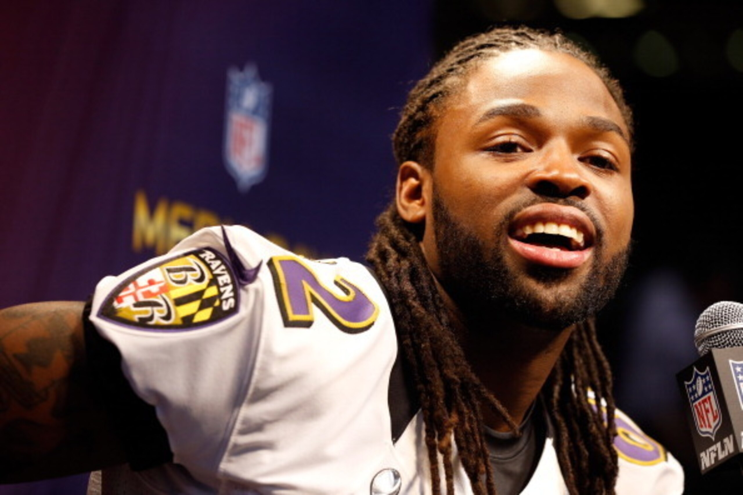 NEW ORLEANS, LA - JANUARY 29: Torrey Smith #82 of the Baltimore Ravens answers questions from the media during Super Bowl XLVII Media Day ahead of Super Bowl XLVII at the Mercedes-Benz Superdome on January 29, 2013 in New Orleans, Louisiana. The San Fran NEW ORLEANS, LA - JANUARY 29: Torrey Smith #82 of the Baltimore Ravens answers questions from the media during Super Bowl XLVII Media Day ahead of Super Bowl XLVII at the Mercedes-Benz Superdome on January 29, 2013 in New Orleans, Louisiana. The San Fran