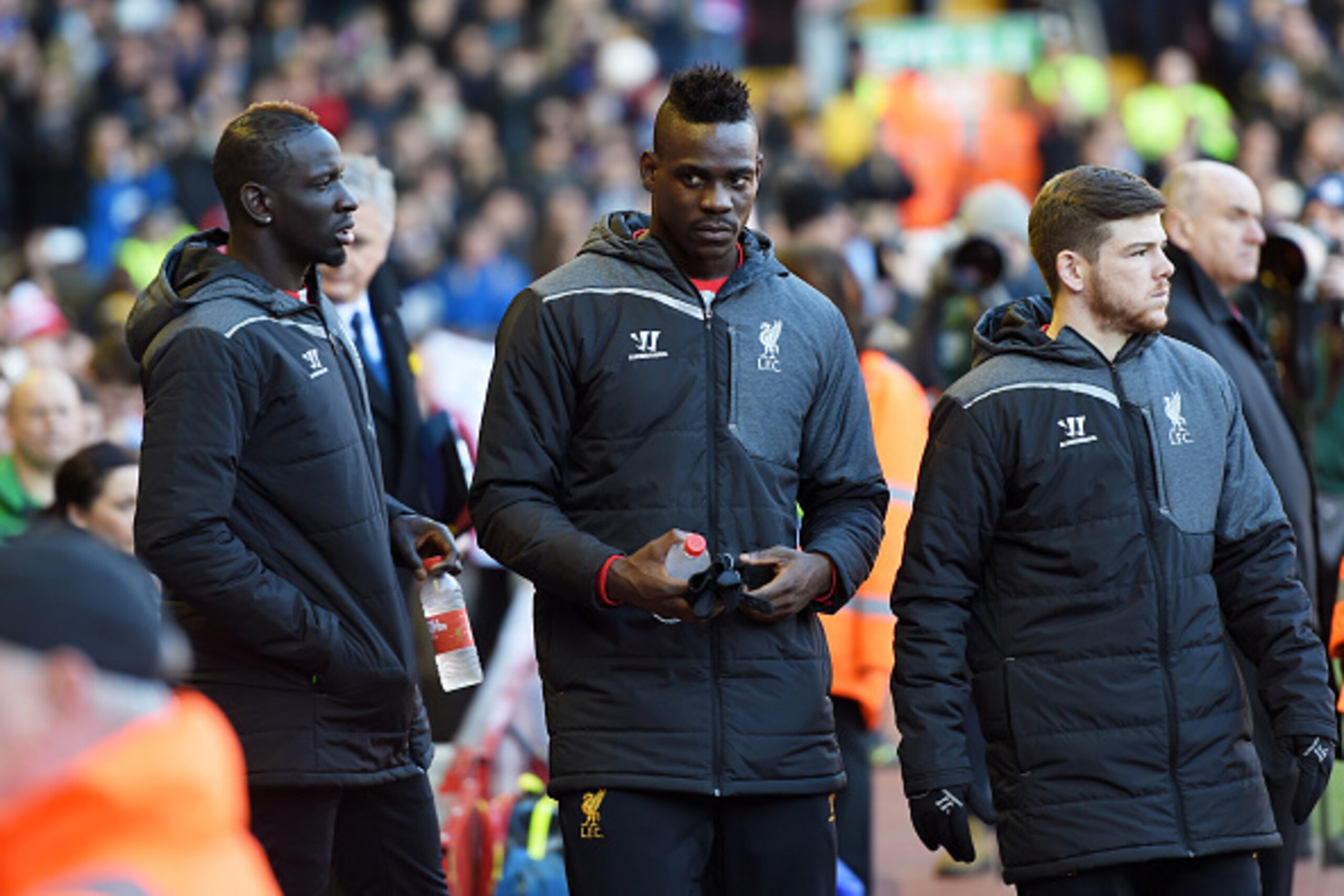 LIVERPOOL, ENGLAND - MARCH 08: Substitute Mario Balotelli (C) of Liverpool looks on prior to kickoff during the FA Cup Quarter Final match between Liverpool and Blackburn Rovers at Anfield on March 8, 2015 in Liverpool, England. (Photo by Michael Regan/ LIVERPOOL, ENGLAND - MARCH 08: Substitute Mario Balotelli (C) of Liverpool looks on prior to kickoff during the FA Cup Quarter Final match between Liverpool and Blackburn Rovers at Anfield on March 8, 2015 in Liverpool, England. (Photo by Michael Regan/