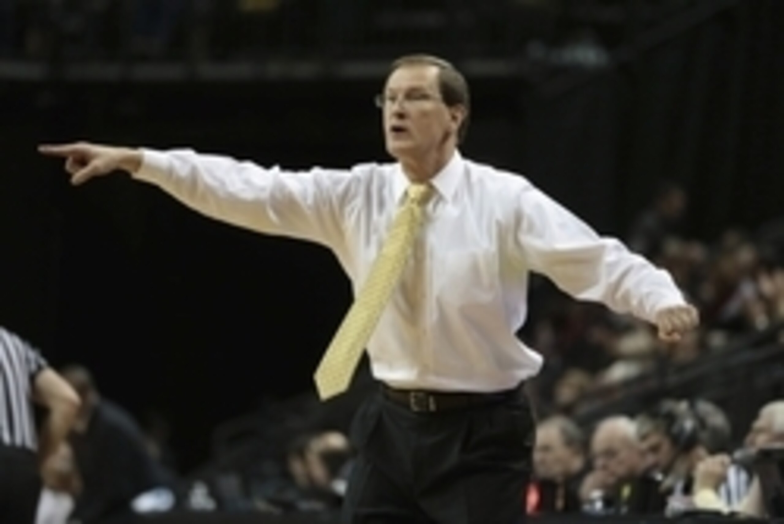 Feb 8, 2015; Eugene, OR, USA; Oregon Ducks head coach Dana Altman reacts in the second half against the Washington State Cougars at Matthew Knight Arena. Mandatory Credit: Scott Olmos-USA TODAY Sports