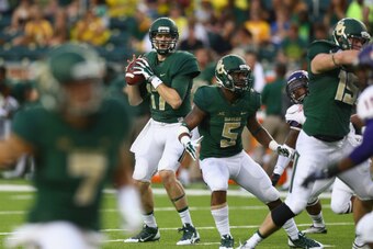 WACO, TX - SEPTEMBER 06:  Seth Russell #17 of the Baylor Bears throws against the Northwestern State Demons at McLane Stadium on September 6, 2014 in Waco, Texas.  (Photo by Ronald Martinez/Getty Images)