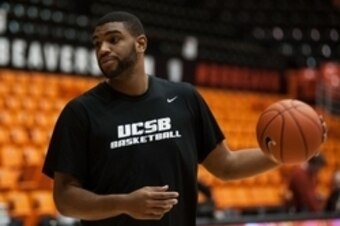 Dec 30, 2014; Corvallis, OR, USA; UC Santa Barbara Gauchos forward Alan Williams (15) during warmup prior to the start of the game against the Oregon State Beavers at Gill Coliseum. Mandatory Credit: Godofredo Vasquez-USA TODAY Sports