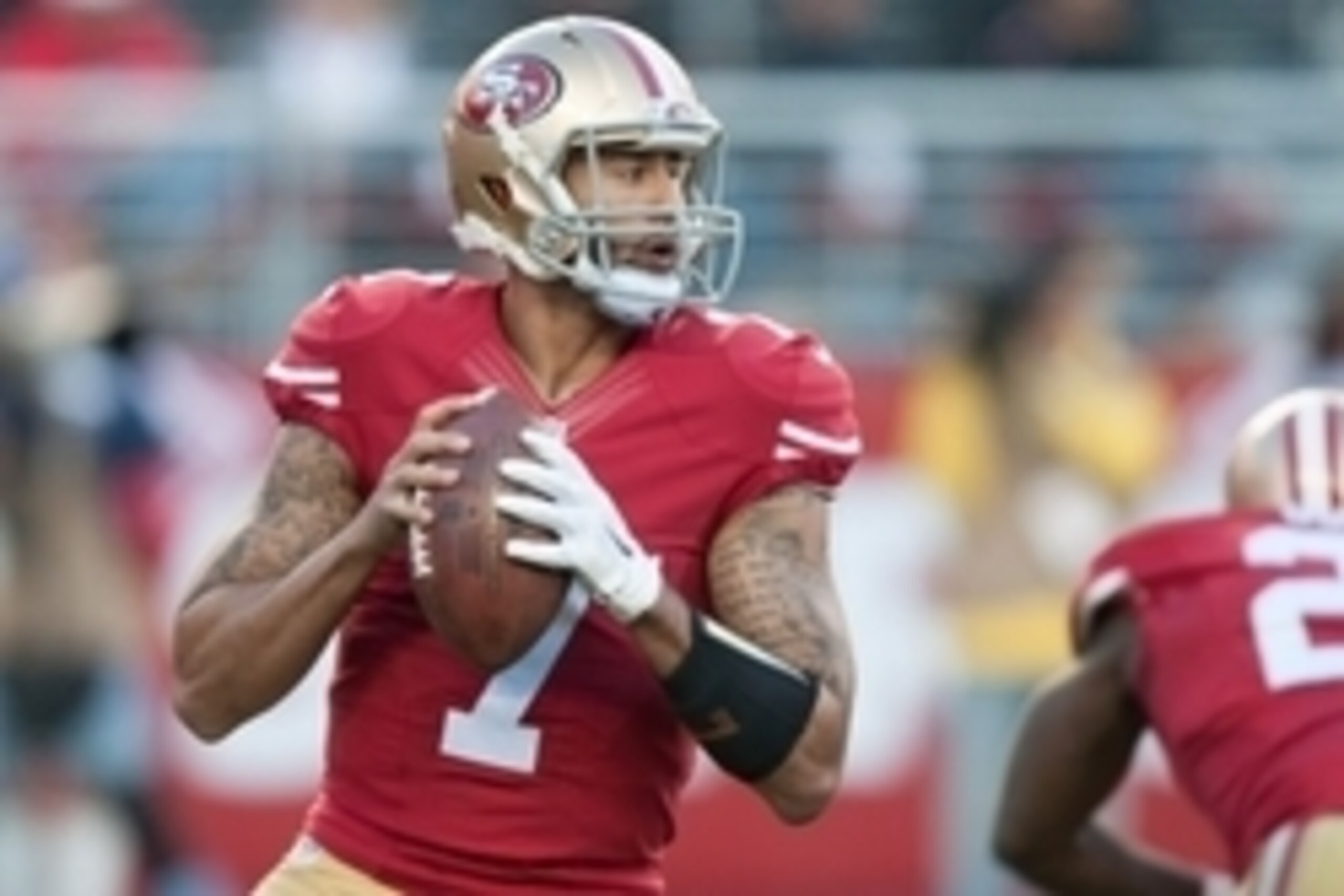 Dec 28, 2014; Santa Clara, CA, USA; San Francisco 49ers quarterback Colin Kaepernick (7) drops back for a pass against the Arizona Cardinals during the third quarter at Levi's Stadium. The against the San Francisco 49ers defeated the Arizona Cardinals 20- Dec 28, 2014; Santa Clara, CA, USA; San Francisco 49ers quarterback Colin Kaepernick (7) drops back for a pass against the Arizona Cardinals during the third quarter at Levi's Stadium. The against the San Francisco 49ers defeated the Arizona Cardinals 20-